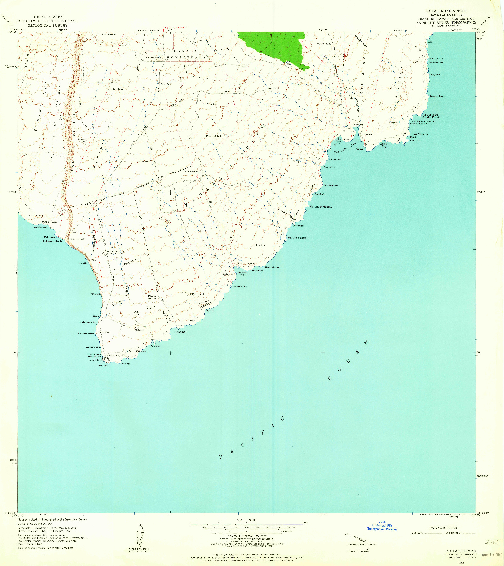 USGS 1:24000-SCALE QUADRANGLE FOR KA LAE, HI 1962