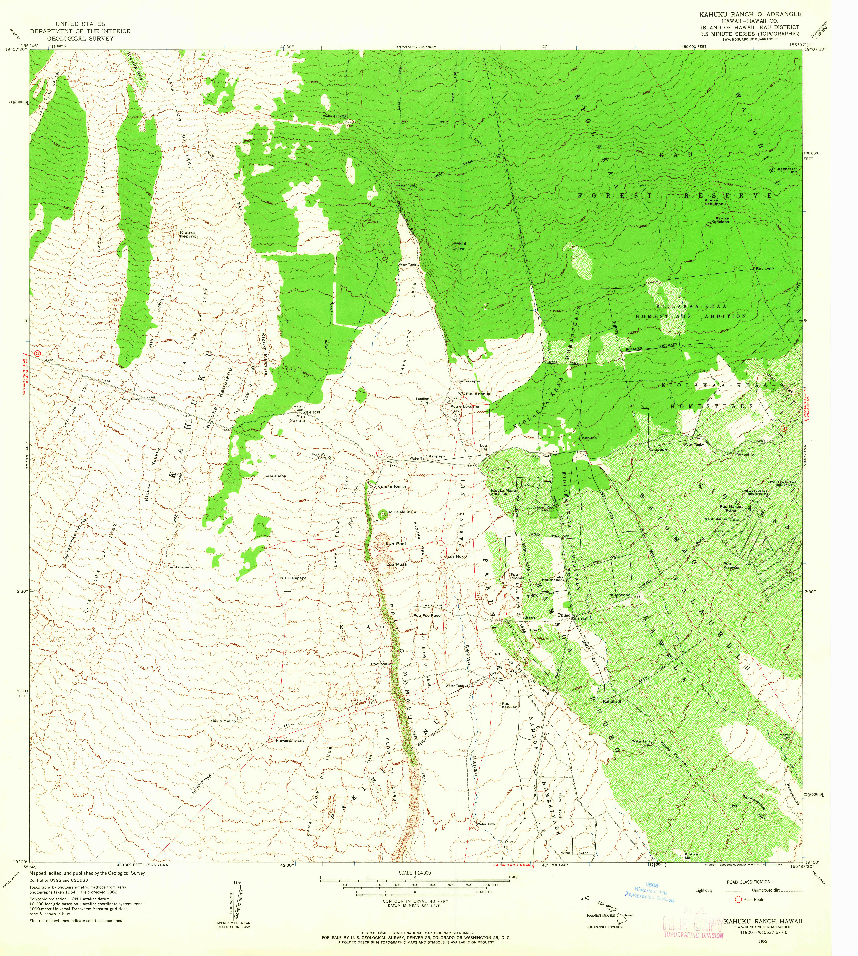 USGS 1:24000-SCALE QUADRANGLE FOR KAHUKU RANCH, HI 1962