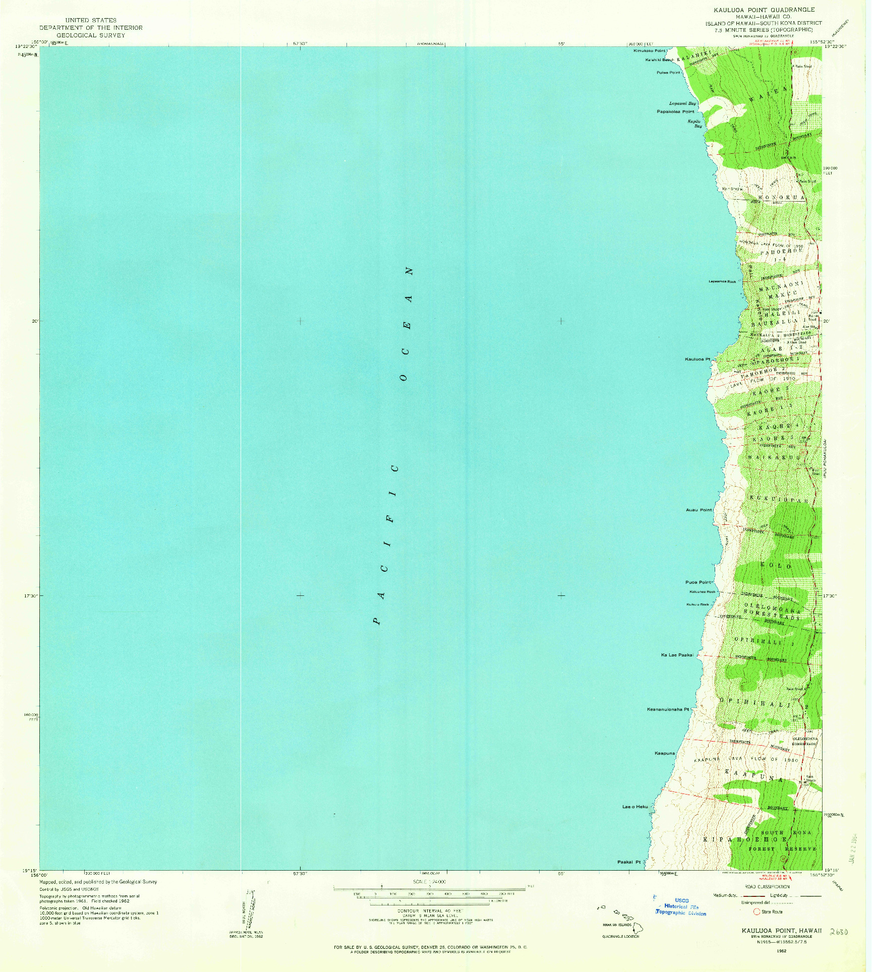 USGS 1:24000-SCALE QUADRANGLE FOR KAULUOA POINT, HI 1962