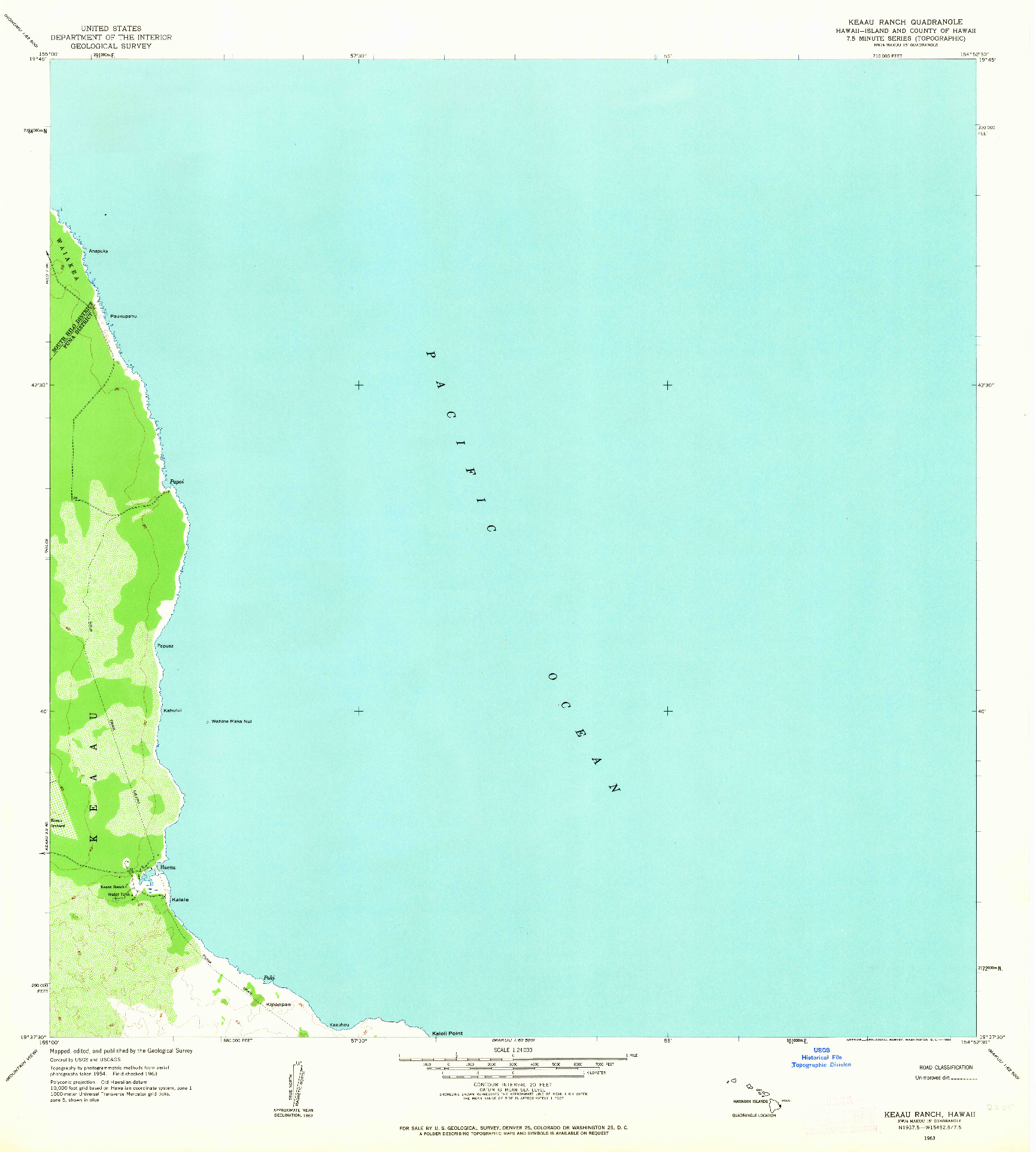 USGS 1:24000-SCALE QUADRANGLE FOR KEAAU RANCH, HI 1963