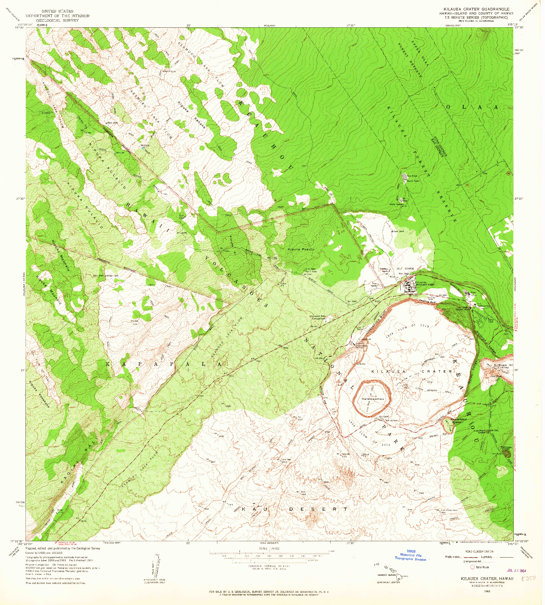 USGS 1:24000-SCALE QUADRANGLE FOR KILAUEA CRATER, HI 1963