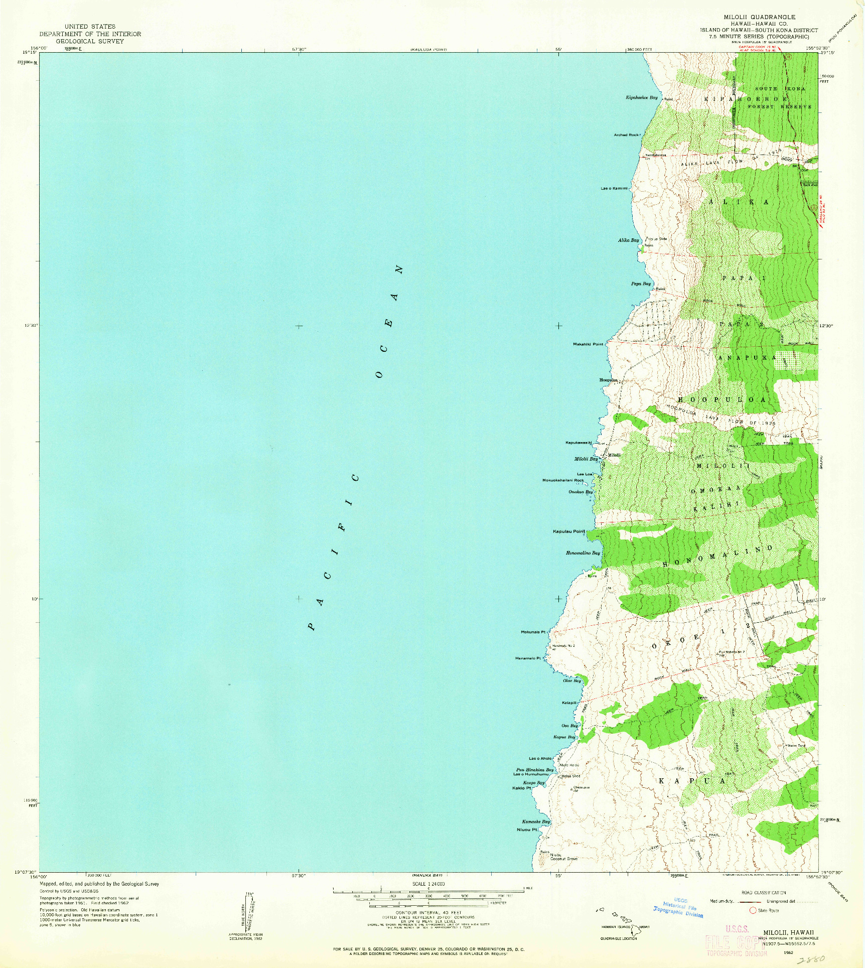USGS 1:24000-SCALE QUADRANGLE FOR MILOLII, HI 1962