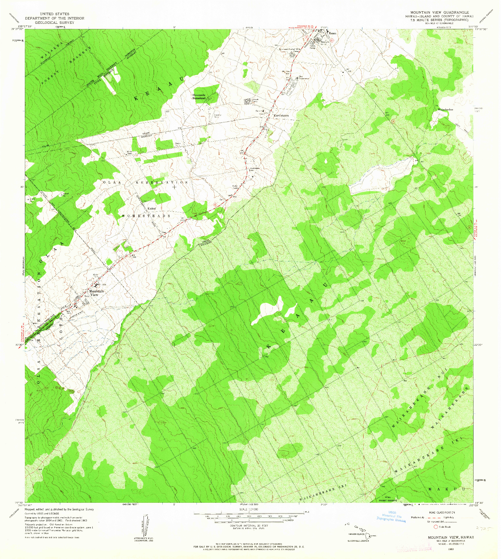 USGS 1:24000-SCALE QUADRANGLE FOR MOUNTAIN VIEW, HI 1963