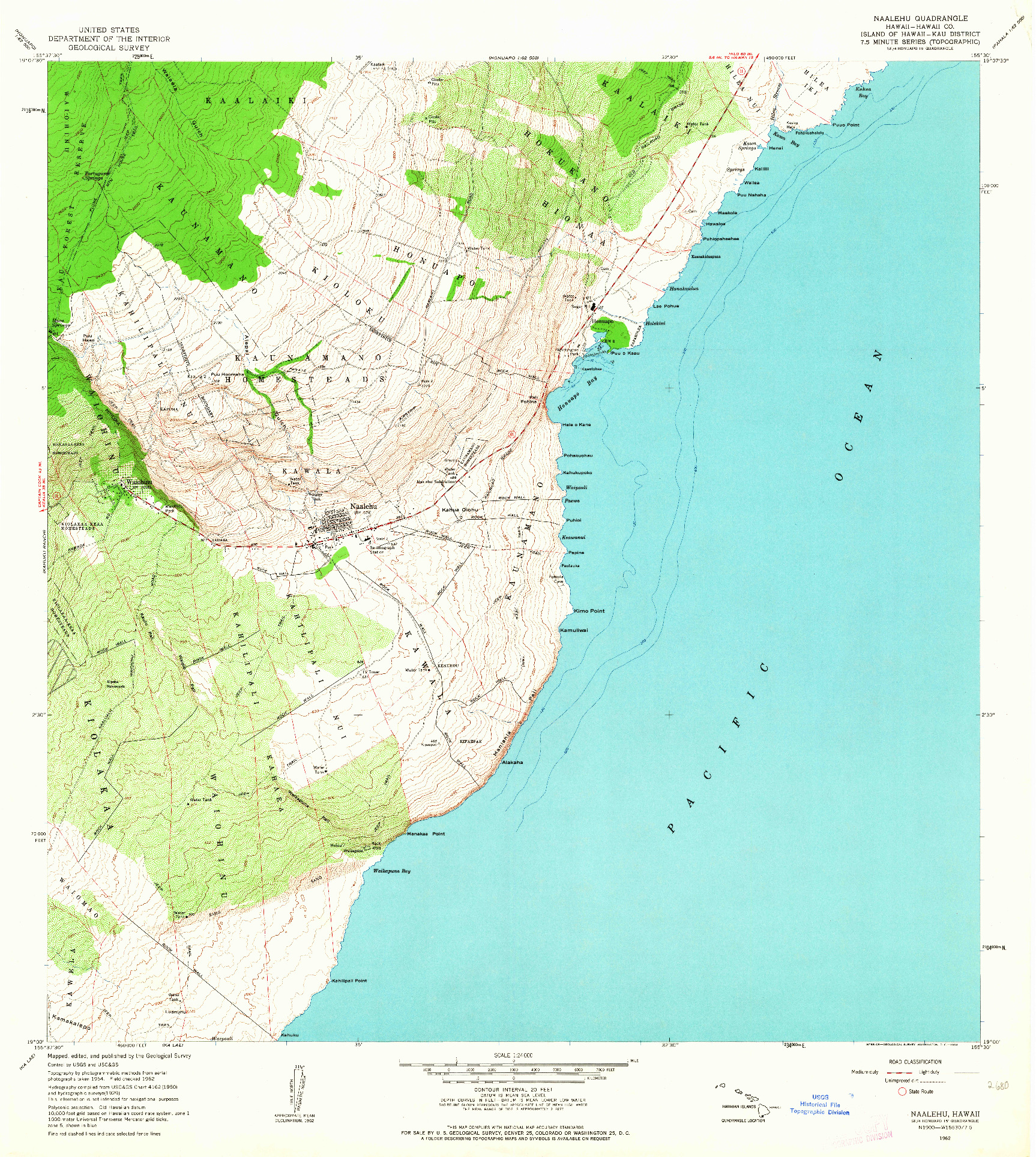 USGS 1:24000-SCALE QUADRANGLE FOR NAALEHU, HI 1962