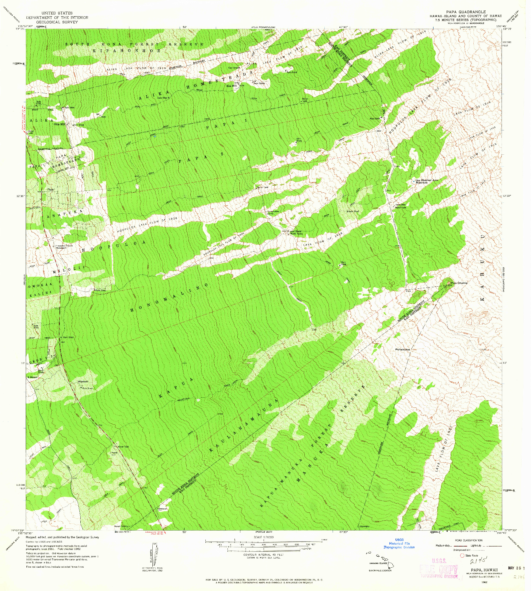 USGS 1:24000-SCALE QUADRANGLE FOR PAPA, HI 1962