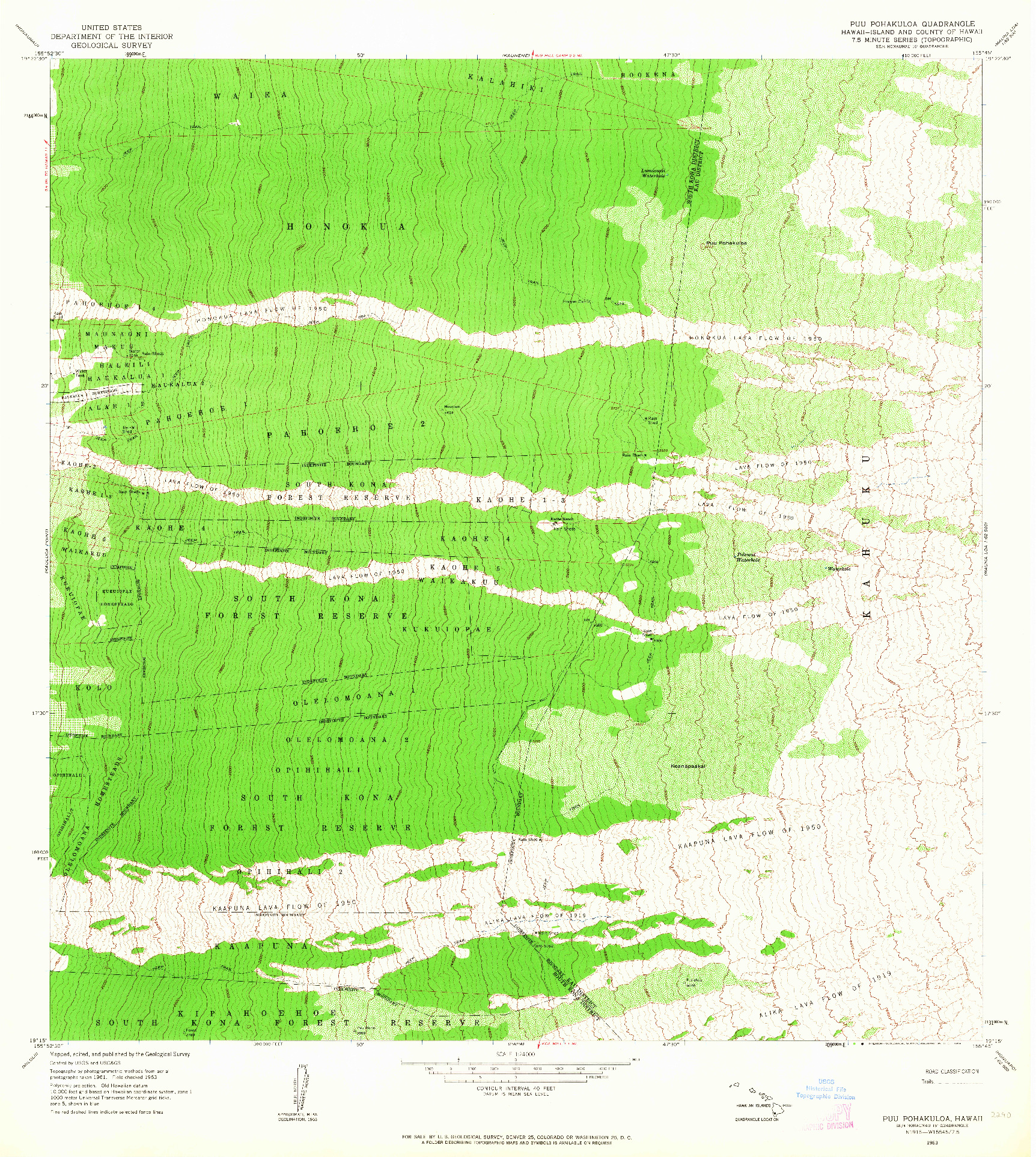 USGS 1:24000-SCALE QUADRANGLE FOR PUU POHAKULOA, HI 1963
