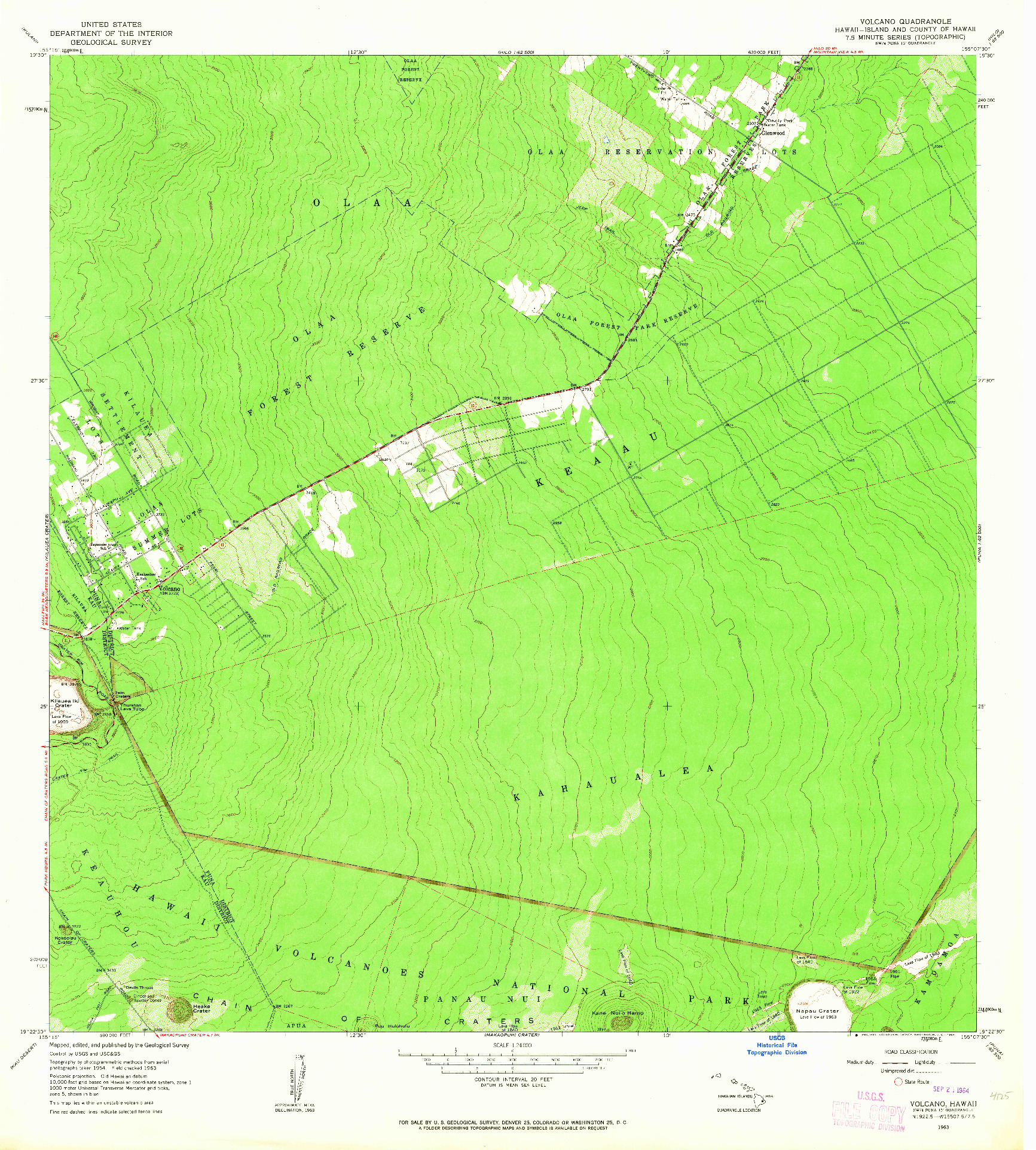 USGS 1:24000-SCALE QUADRANGLE FOR VOLCANO, HI 1963