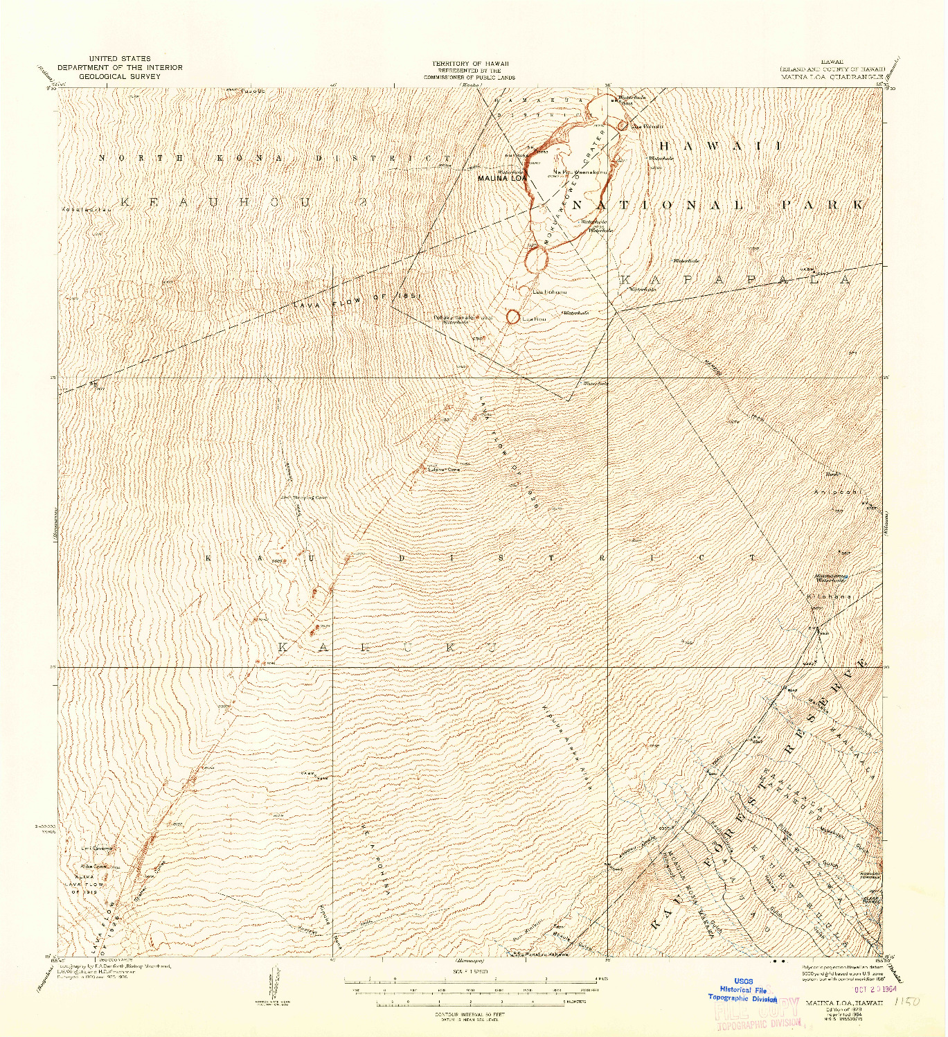 USGS 1:62500-SCALE QUADRANGLE FOR MAUNA LOA, HI 1928