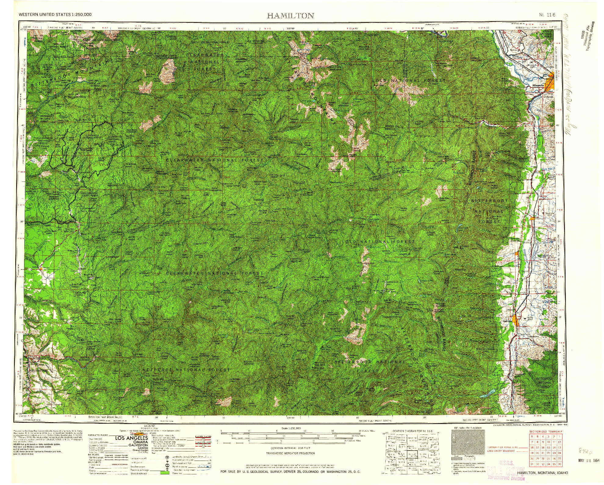 USGS 1:250000-SCALE QUADRANGLE FOR HAMILTON, MT 1964