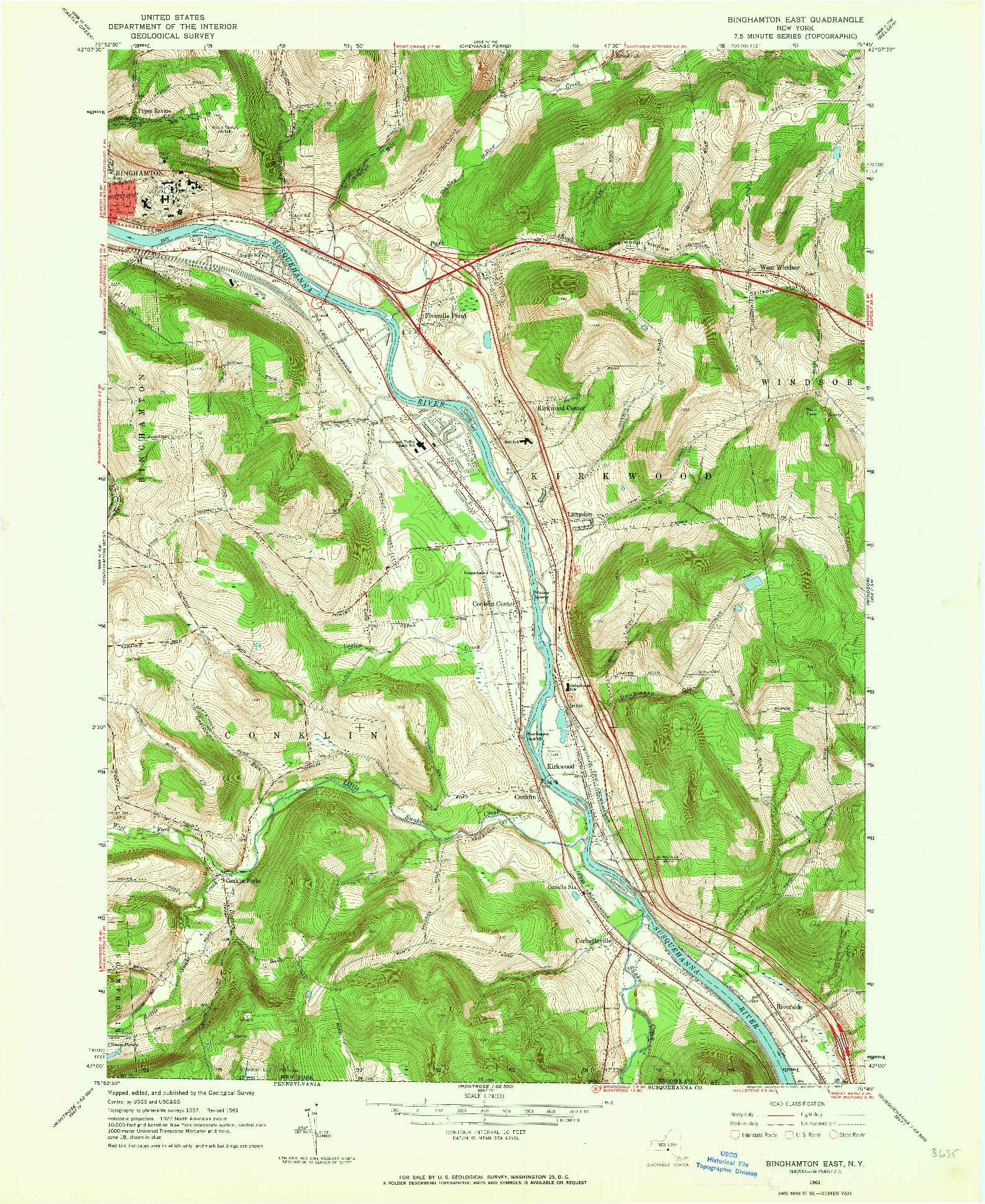 USGS 1:24000-SCALE QUADRANGLE FOR BINGHAMTON EAST, NY 1961