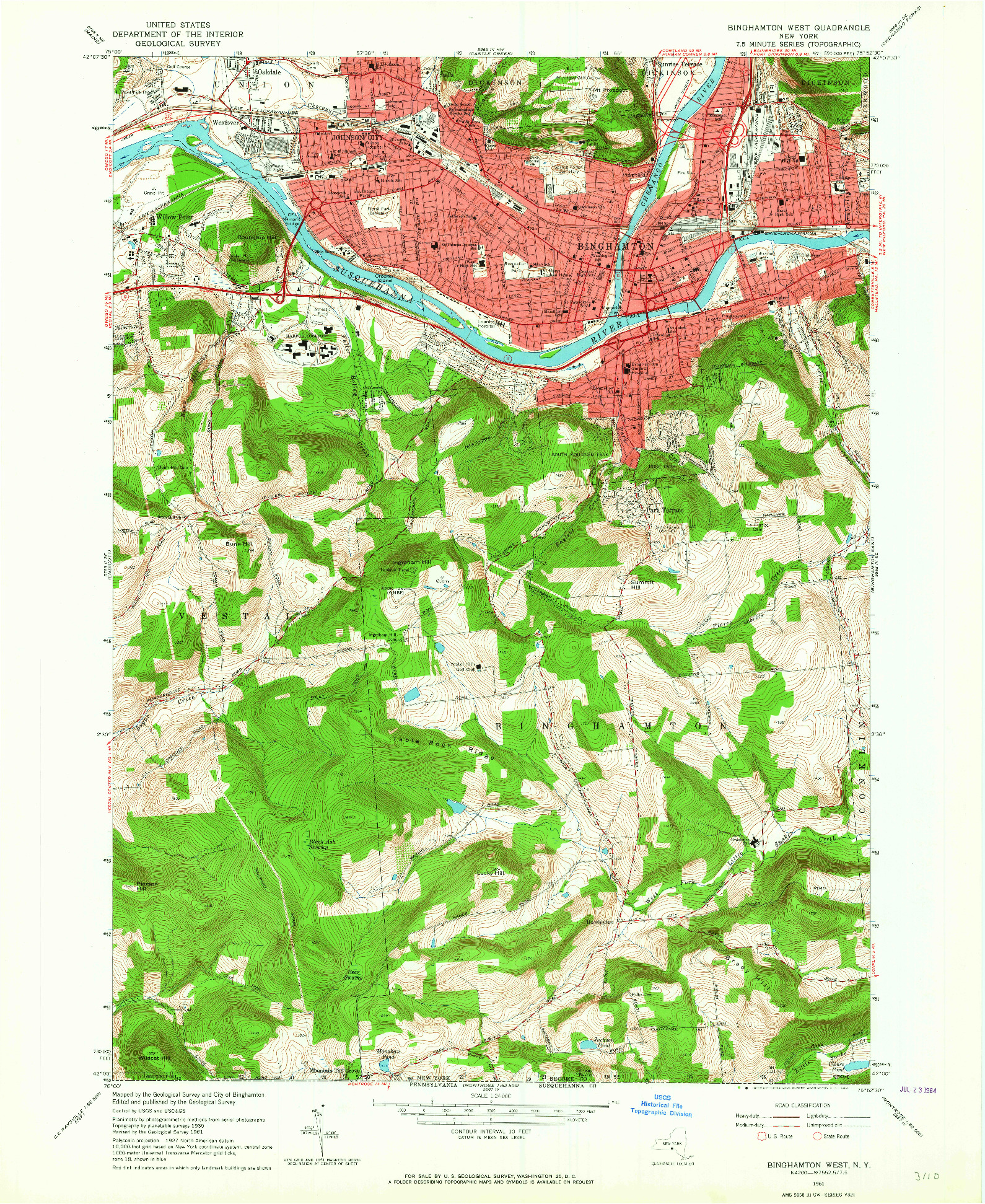 USGS 1:24000-SCALE QUADRANGLE FOR BINGHAMTON WEST, NY 1961