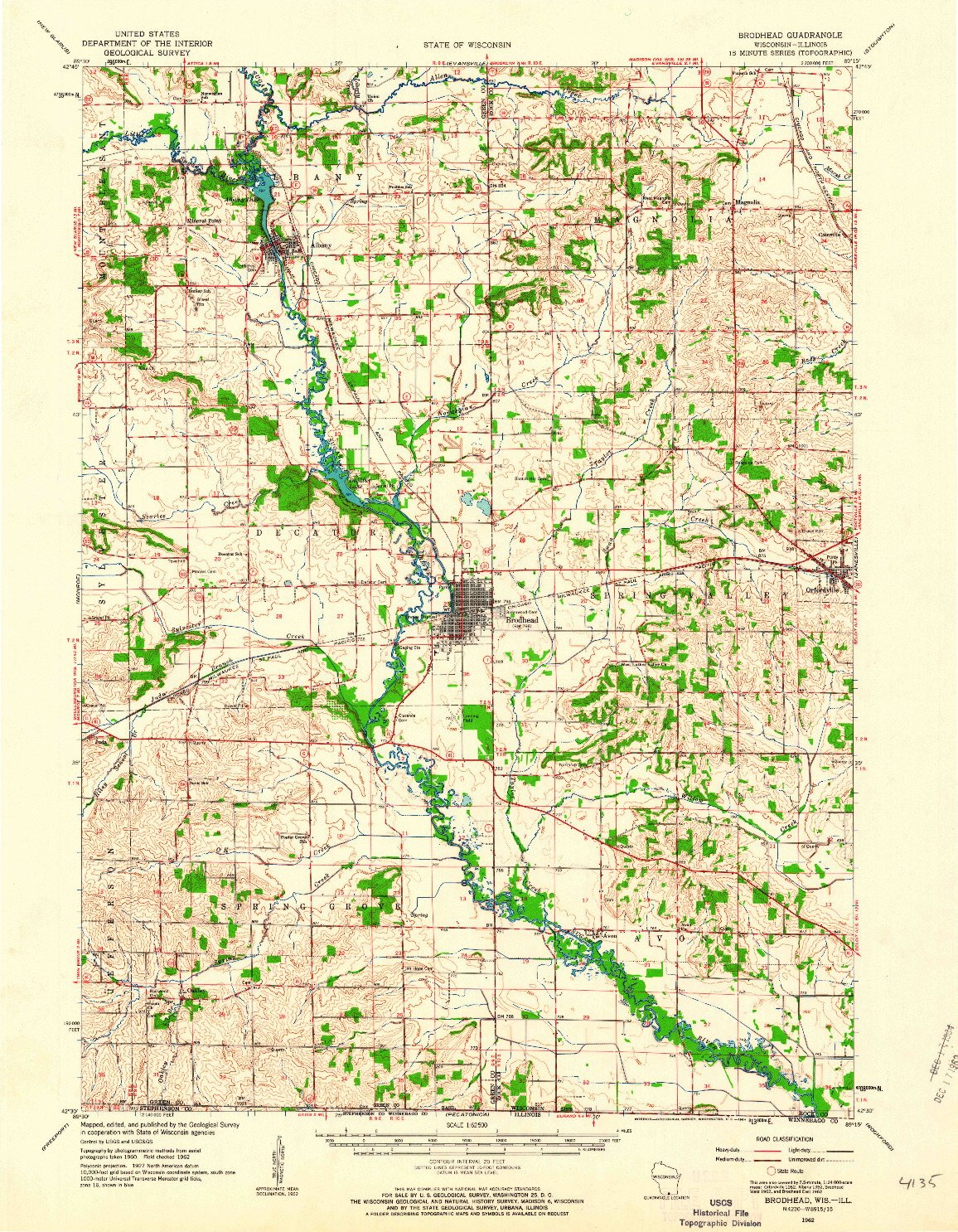 USGS 1:62500-SCALE QUADRANGLE FOR BRODHEAD, WI 1962