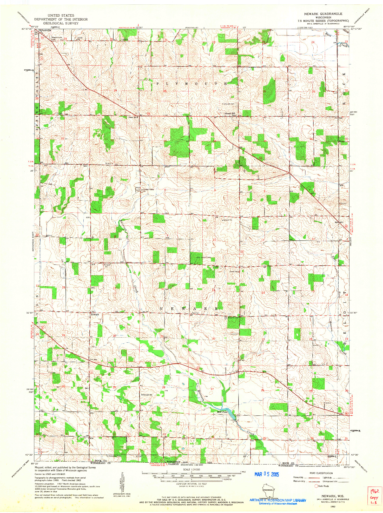 USGS 1:24000-SCALE QUADRANGLE FOR NEWARK, WI 1962