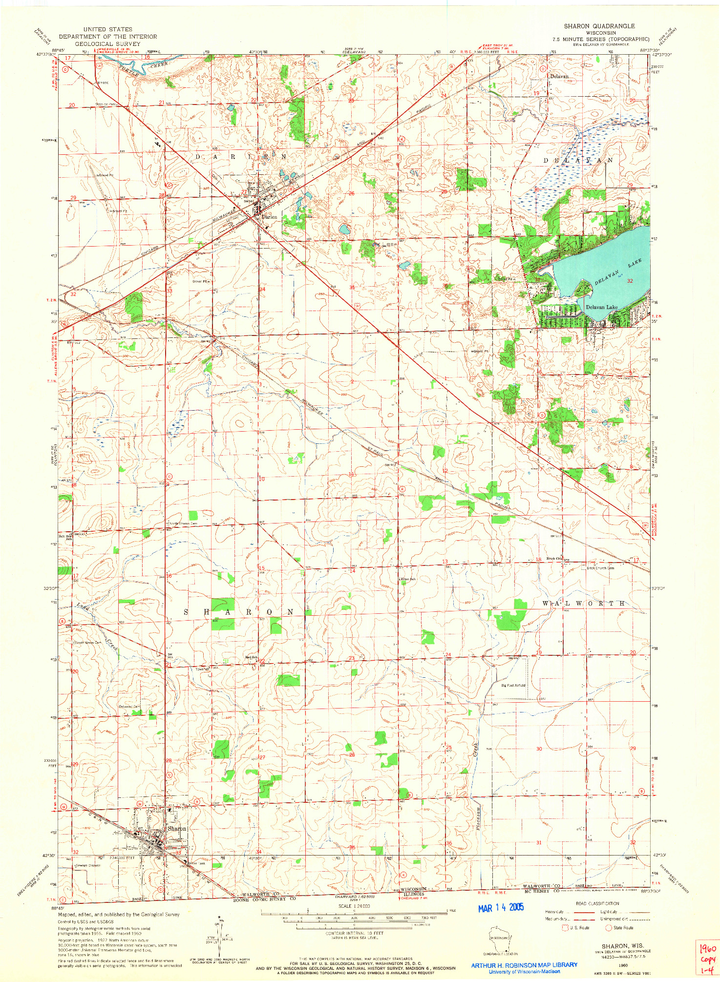 USGS 1:24000-SCALE QUADRANGLE FOR SHARON, WI 1960