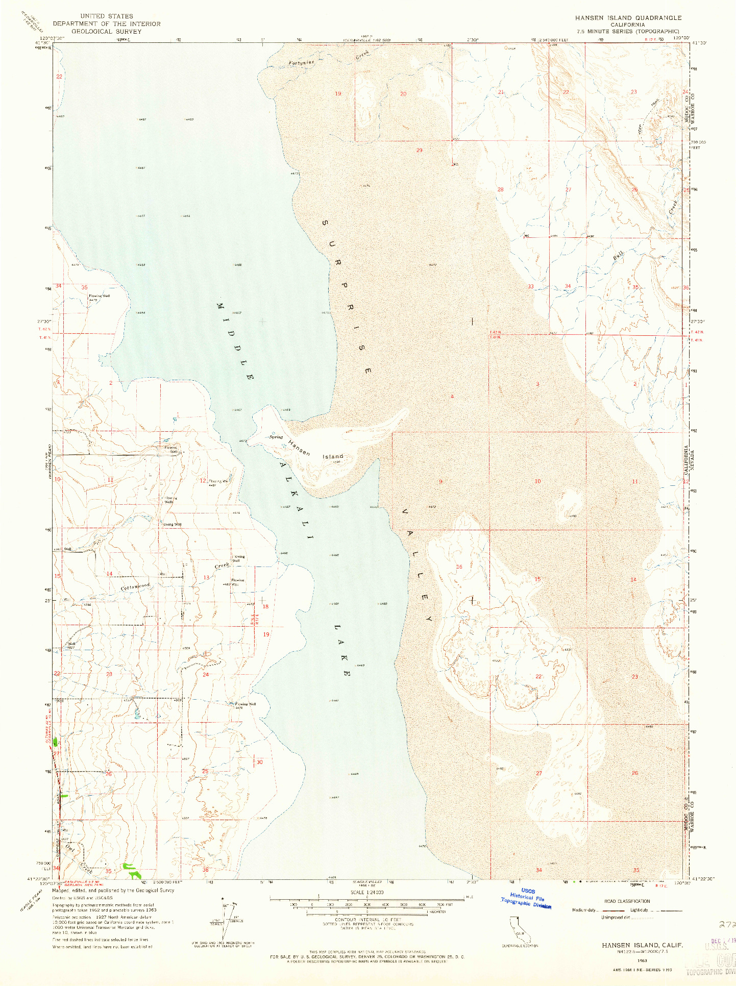 USGS 1:24000-SCALE QUADRANGLE FOR HANSEN ISLAND, CA 1963