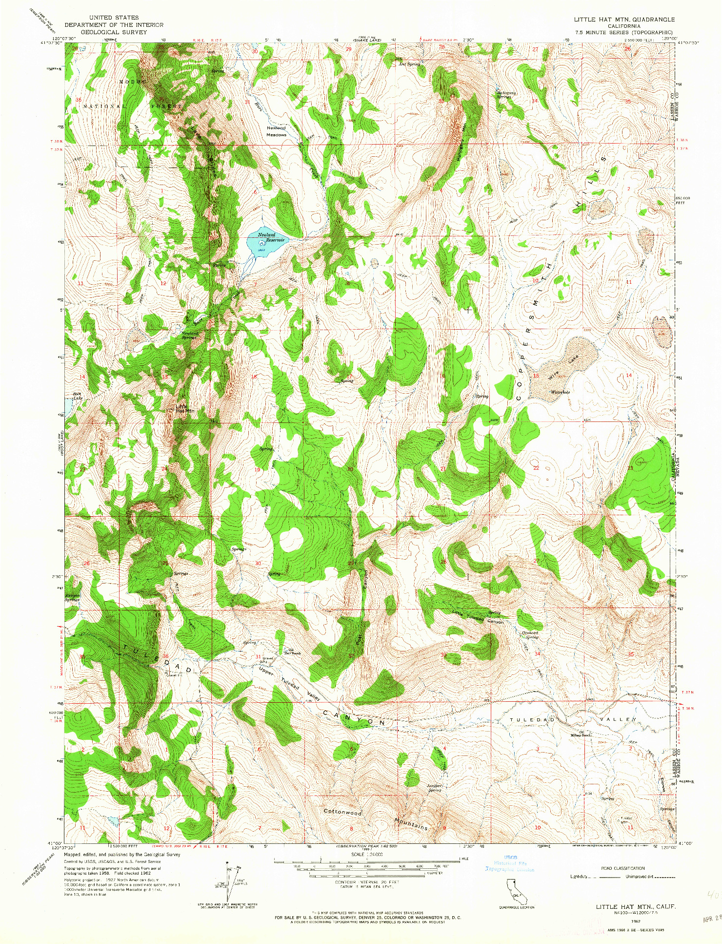 USGS 1:24000-SCALE QUADRANGLE FOR LITTLE HAT MTN, CA 1962