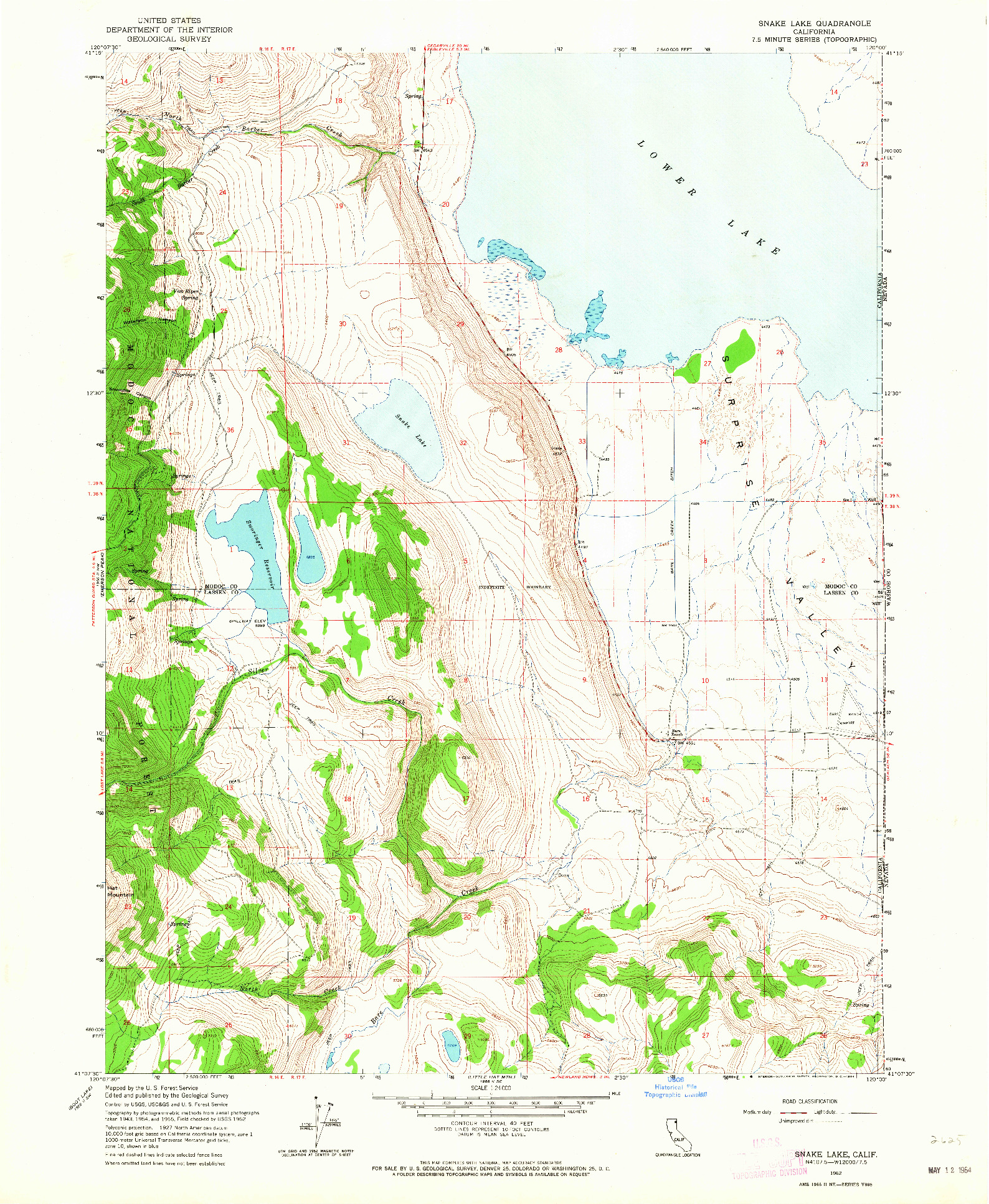 USGS 1:24000-SCALE QUADRANGLE FOR SNAKE LAKE, CA 1962