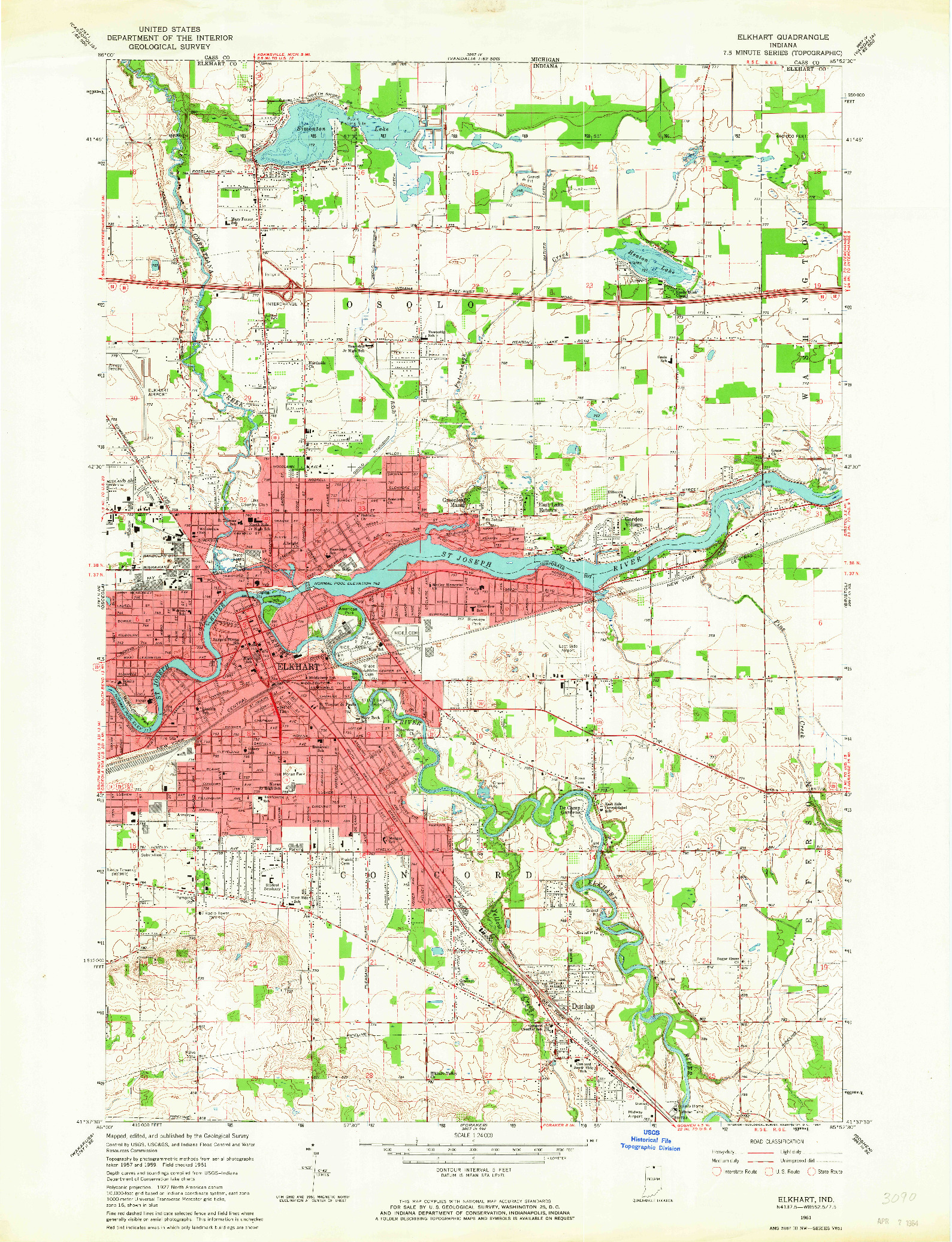 USGS 1:24000-SCALE QUADRANGLE FOR ELKHART, IN 1961