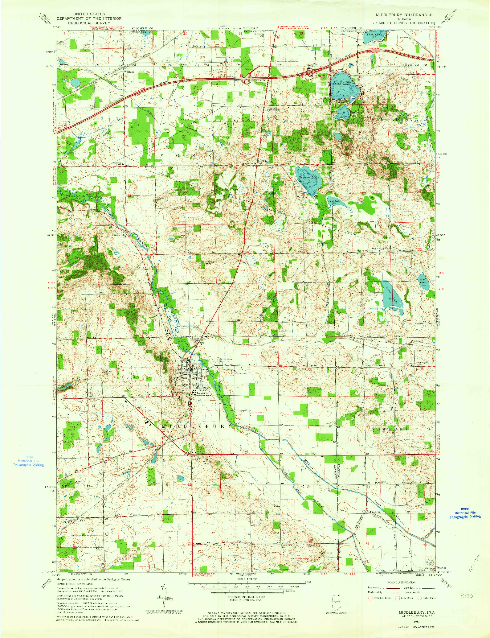 USGS 1:24000-SCALE QUADRANGLE FOR MIDDLEBURY, IN 1961