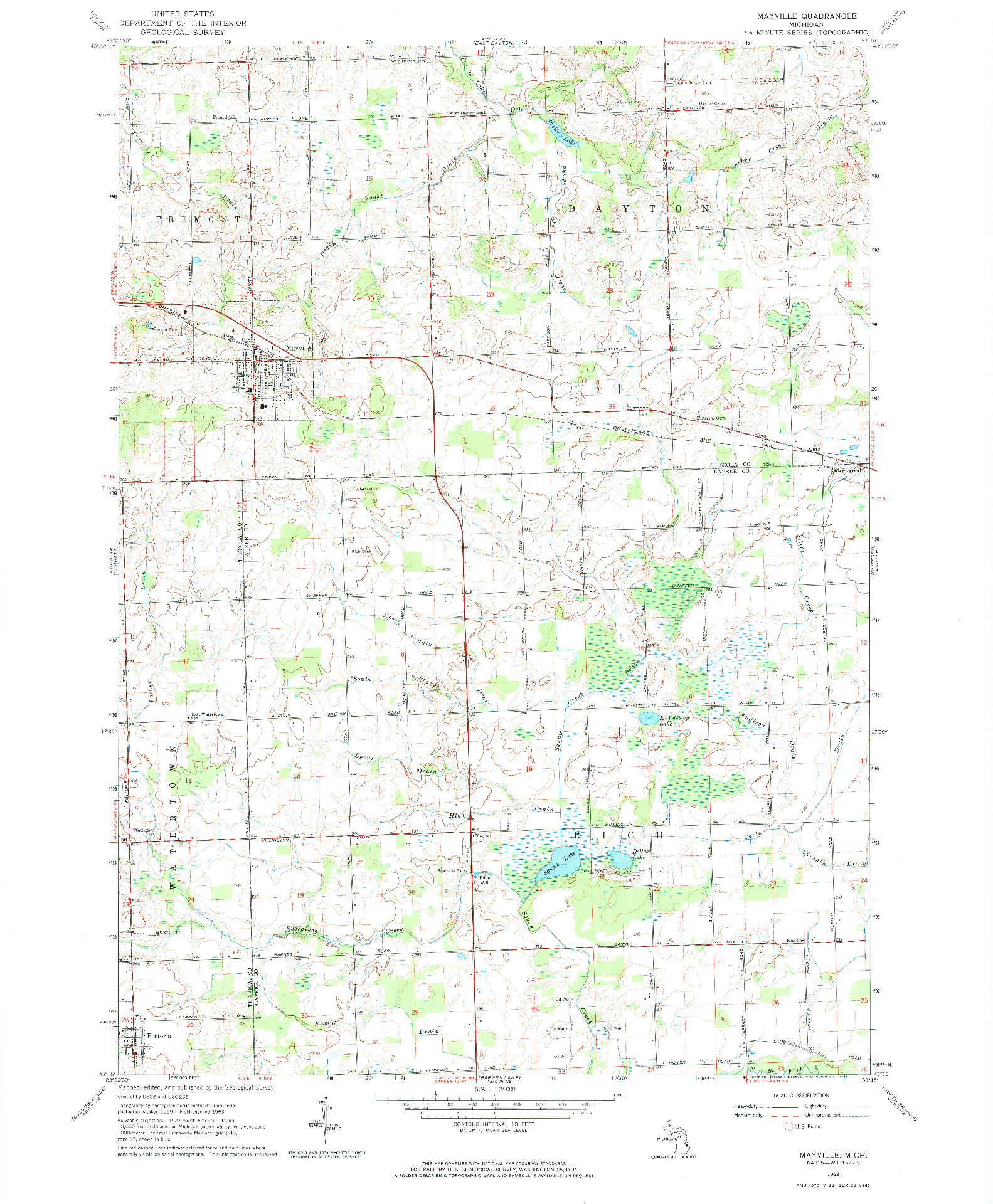 USGS 1:24000-SCALE QUADRANGLE FOR MAYVILLE, MI 1963