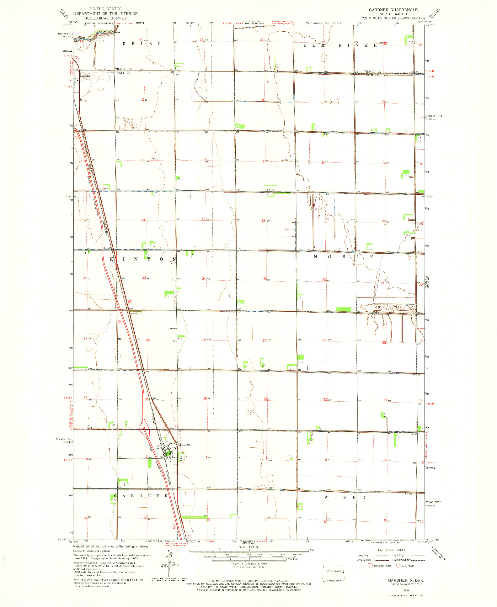 USGS 1:24000-SCALE QUADRANGLE FOR GARDNER, ND 1963