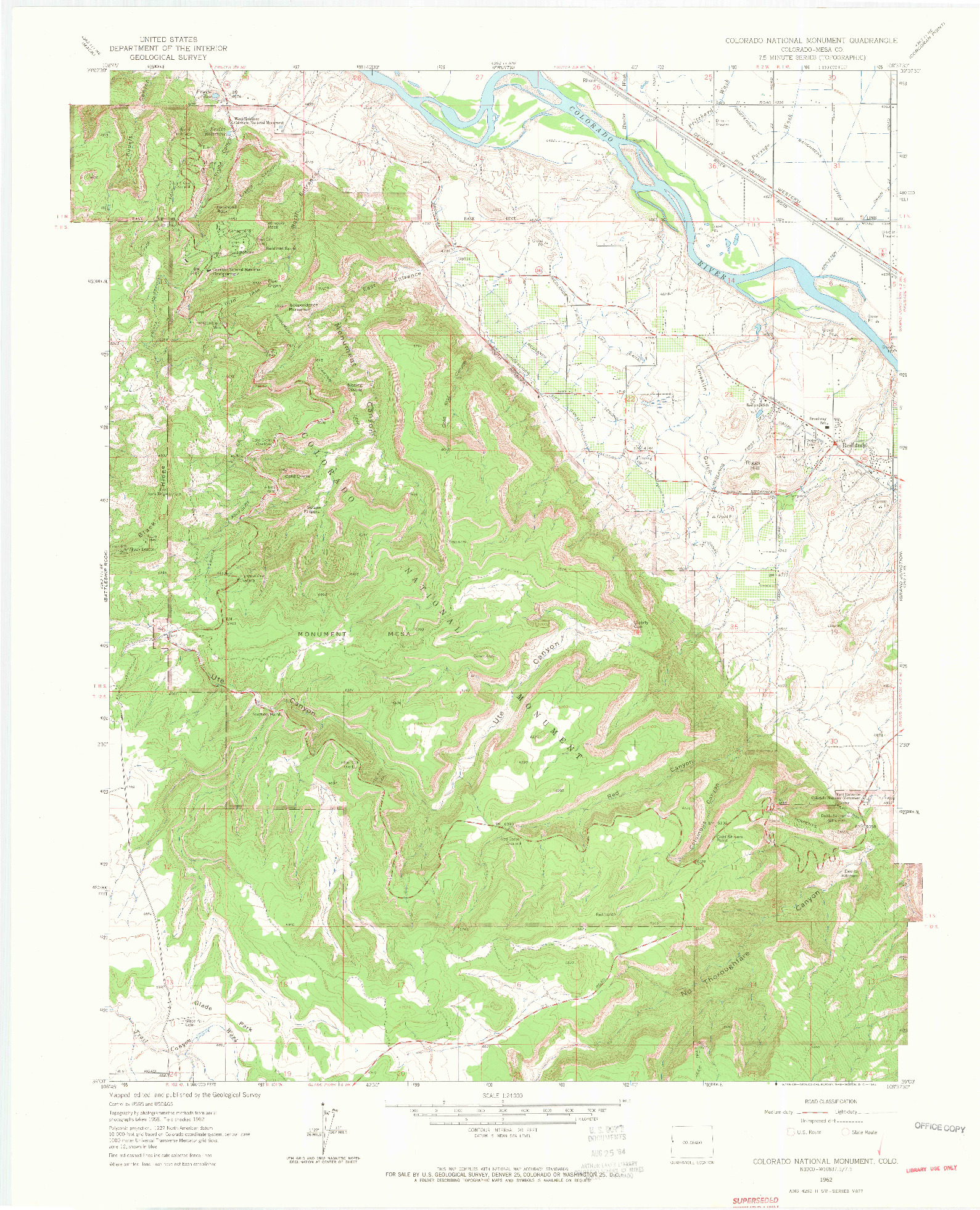 USGS 1:24000-SCALE QUADRANGLE FOR COLORADO NATIONAL MONUMENT, CO 1962