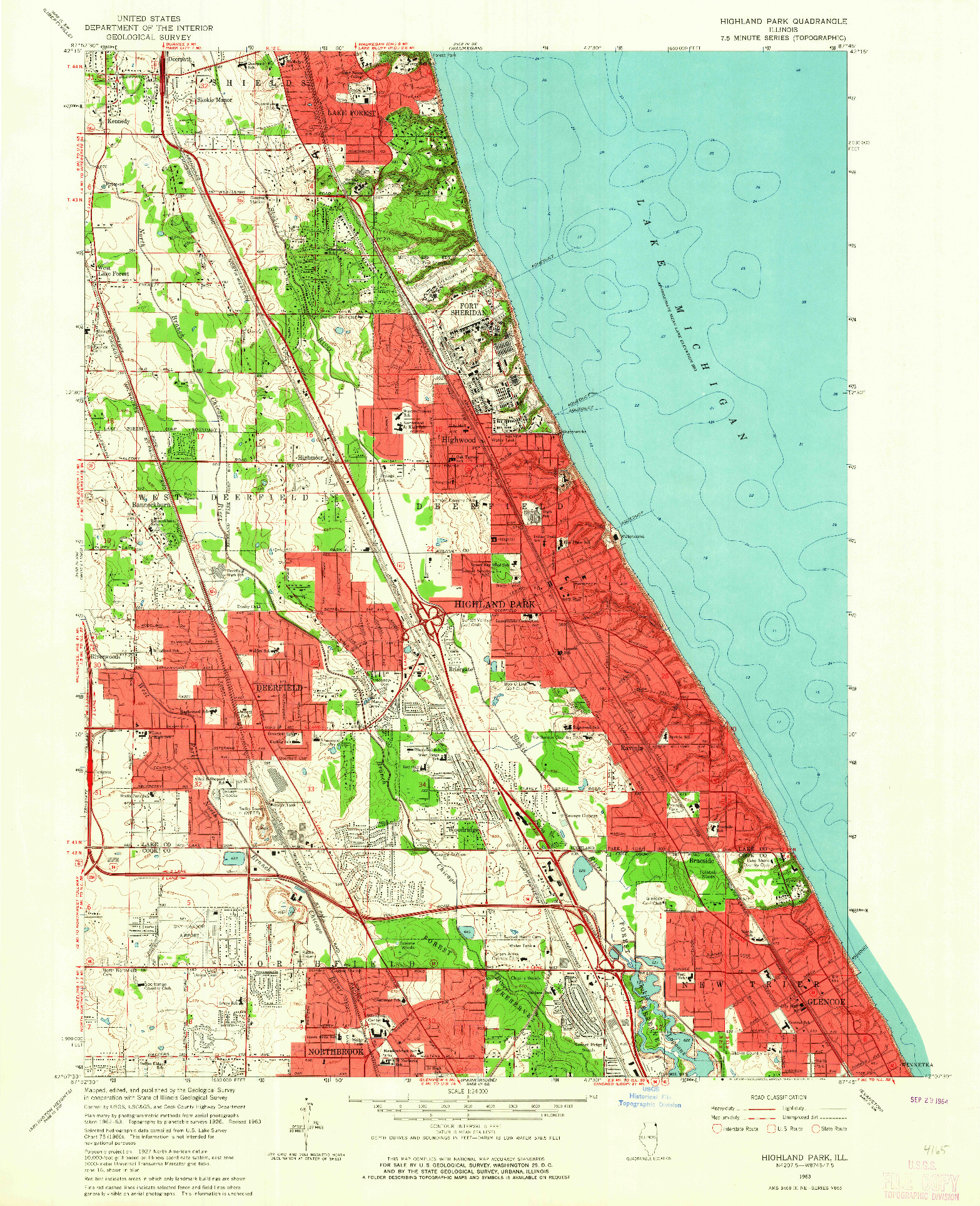 USGS 1:24000-SCALE QUADRANGLE FOR HIGHLAND PARK, IL 1963