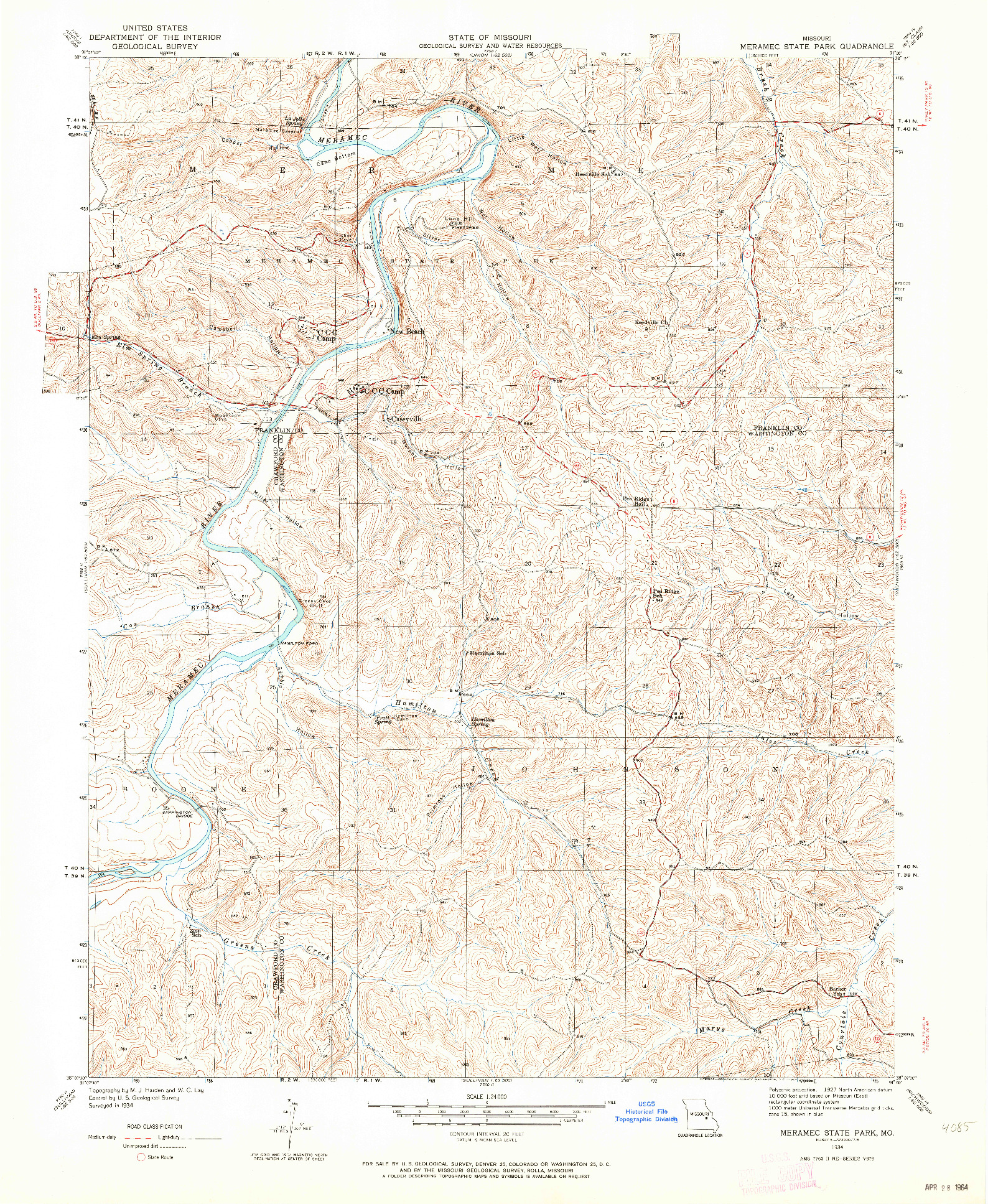 USGS 1:24000-SCALE QUADRANGLE FOR MERAMEC STATE PARK, MO 1934