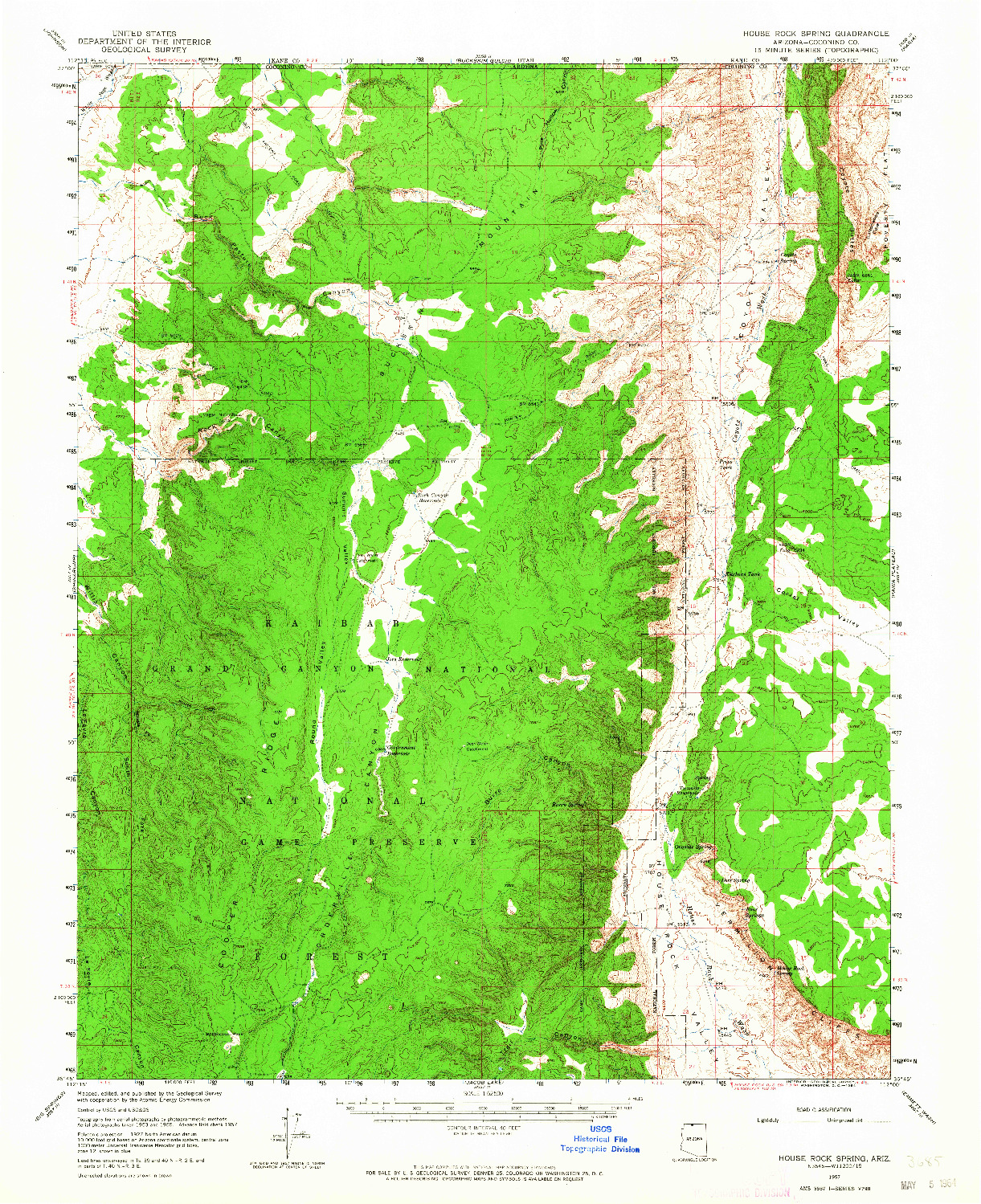 USGS 1:62500-SCALE QUADRANGLE FOR HOUSE ROCK SPRING, AZ 1957