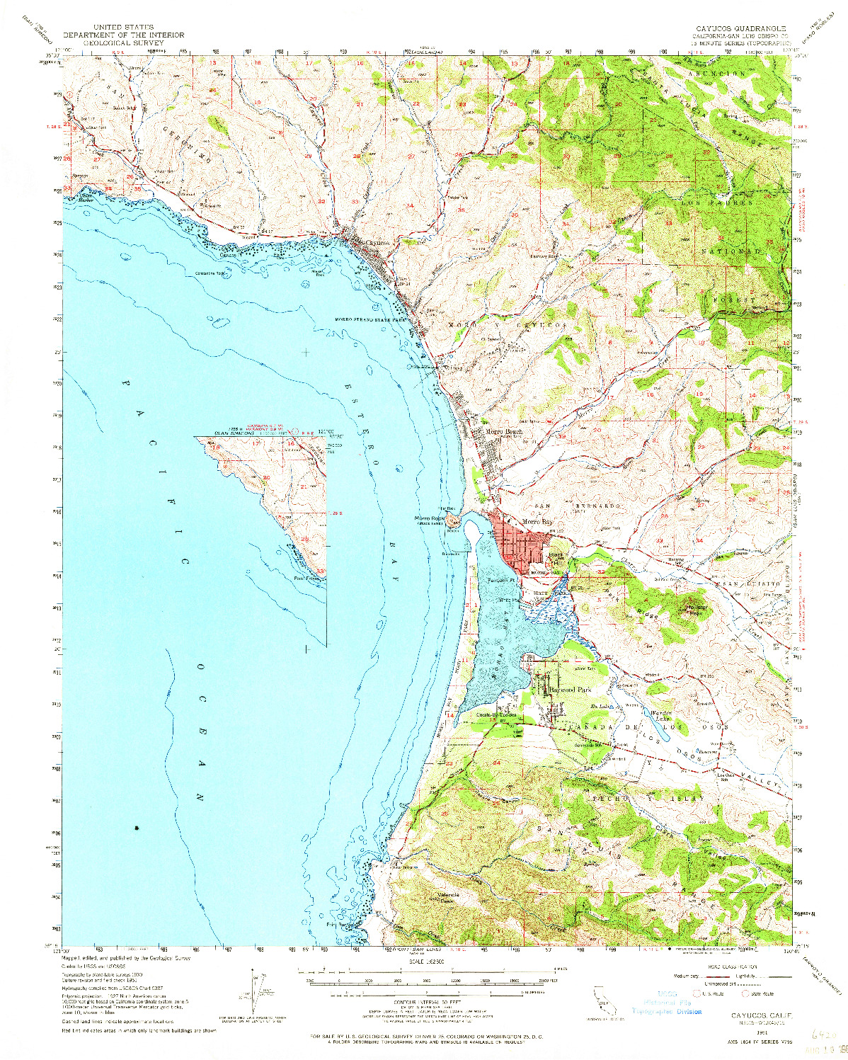 USGS 1:62500-SCALE QUADRANGLE FOR CAYUCOS, CA 1951