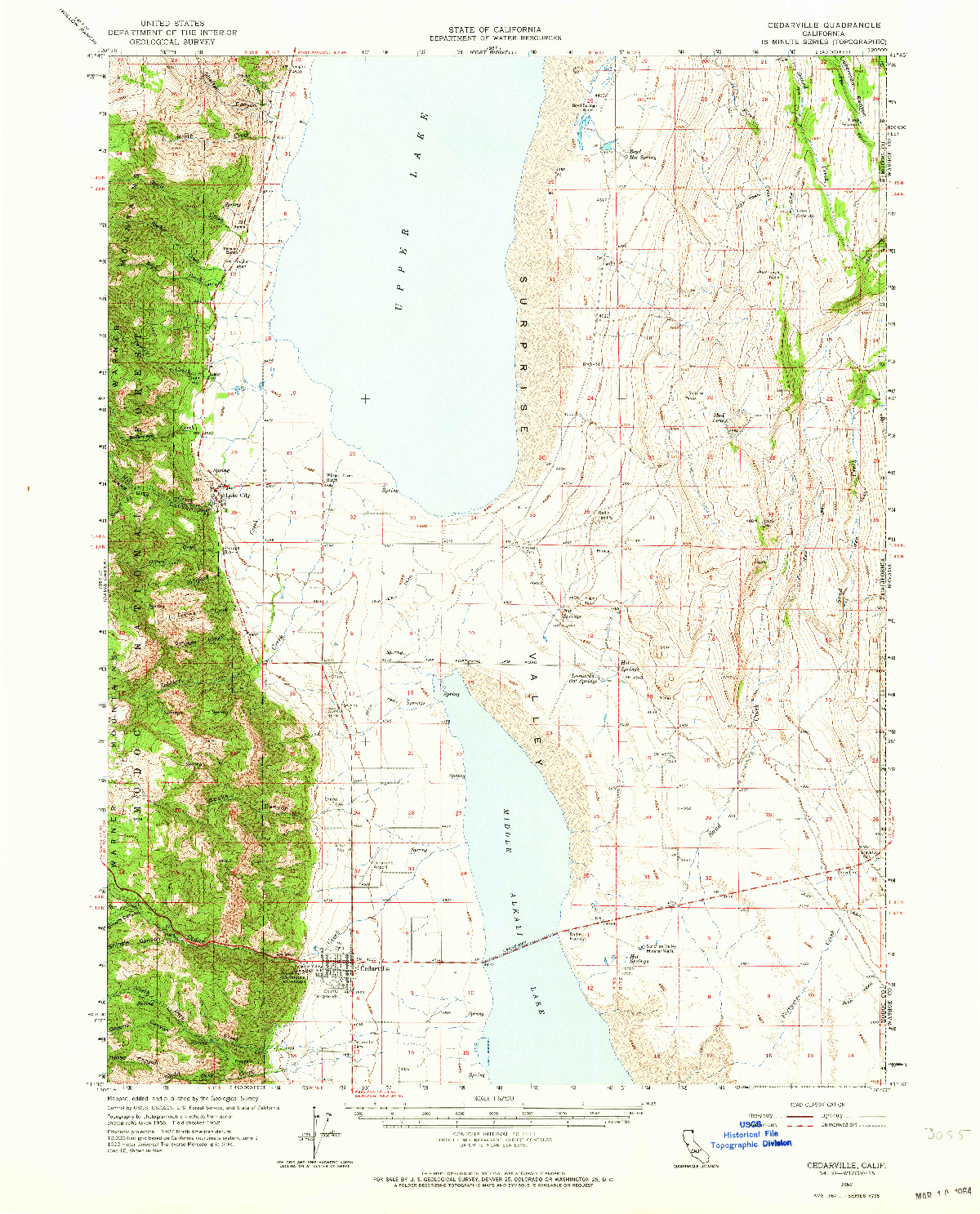 USGS 1:62500-SCALE QUADRANGLE FOR CEDARVILLE, CA 1962