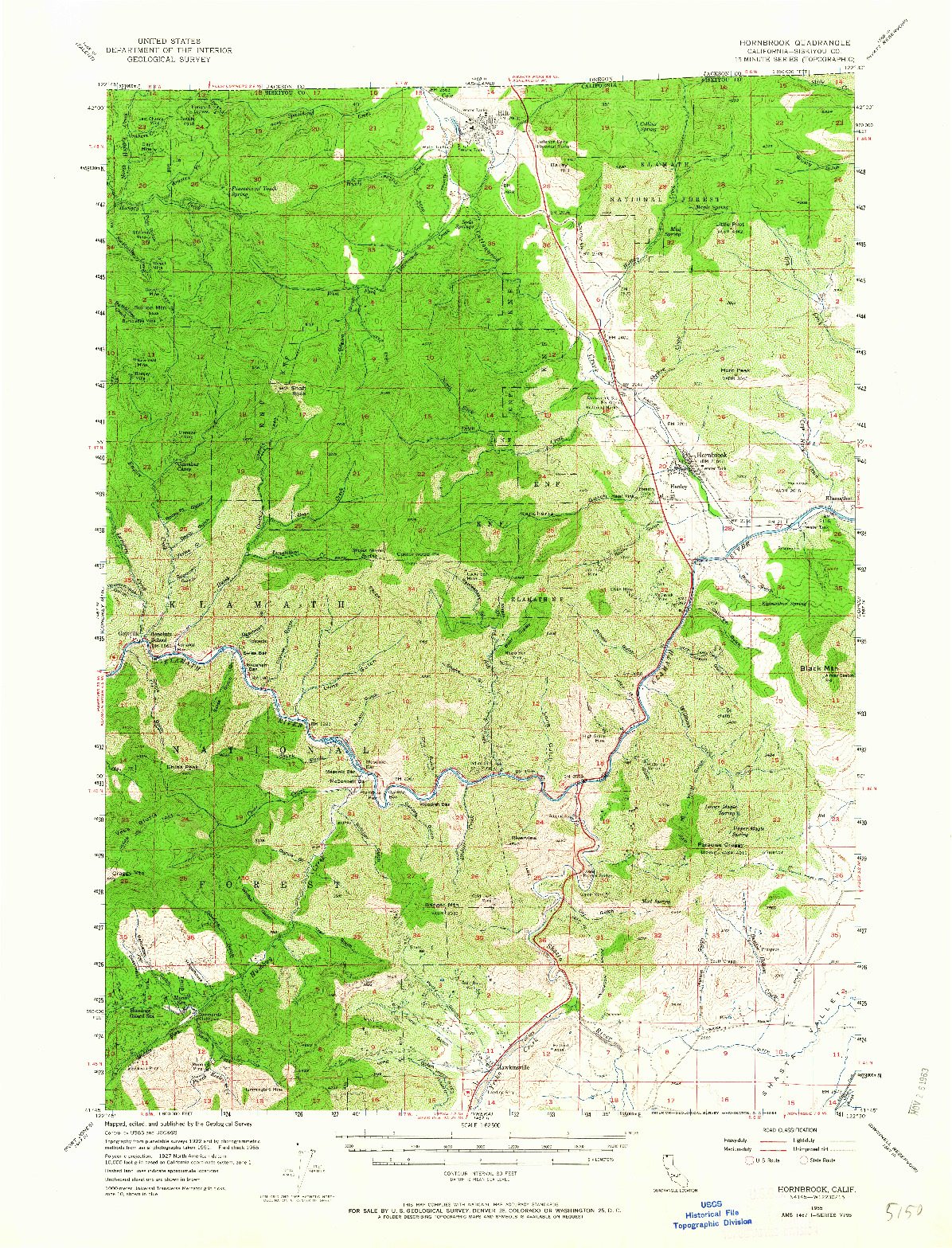 USGS 1:62500-SCALE QUADRANGLE FOR HORNBROOK, CA 1955