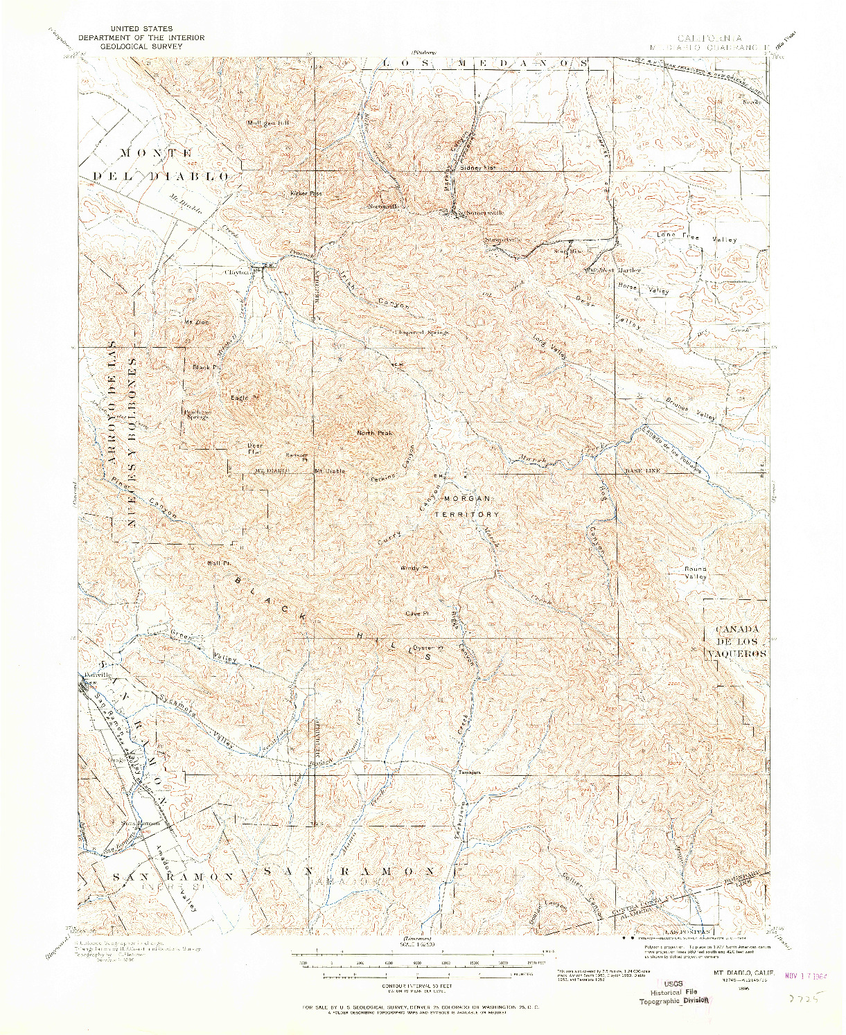 USGS 1:62500-SCALE QUADRANGLE FOR MT. DIABLO, CA 1896