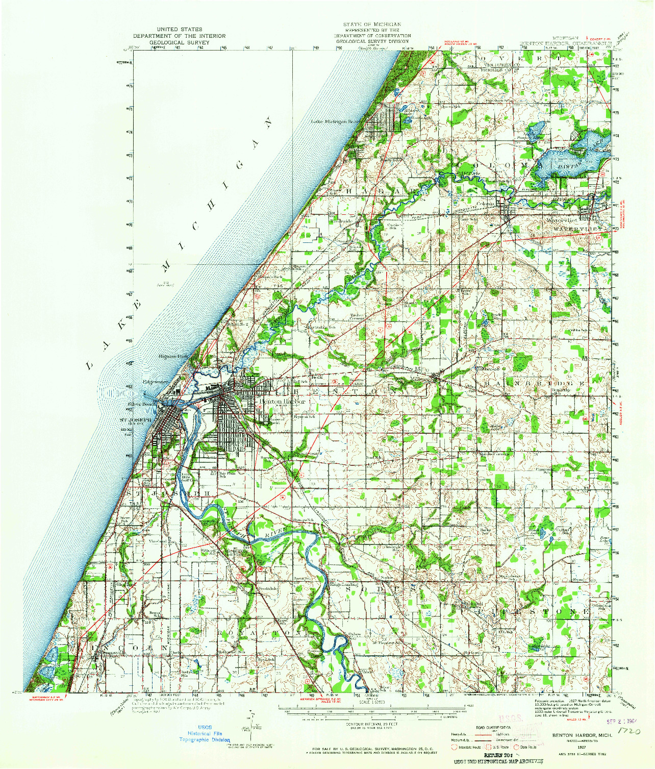 USGS 1:62500-SCALE QUADRANGLE FOR BENTON HARBOR, MI 1927