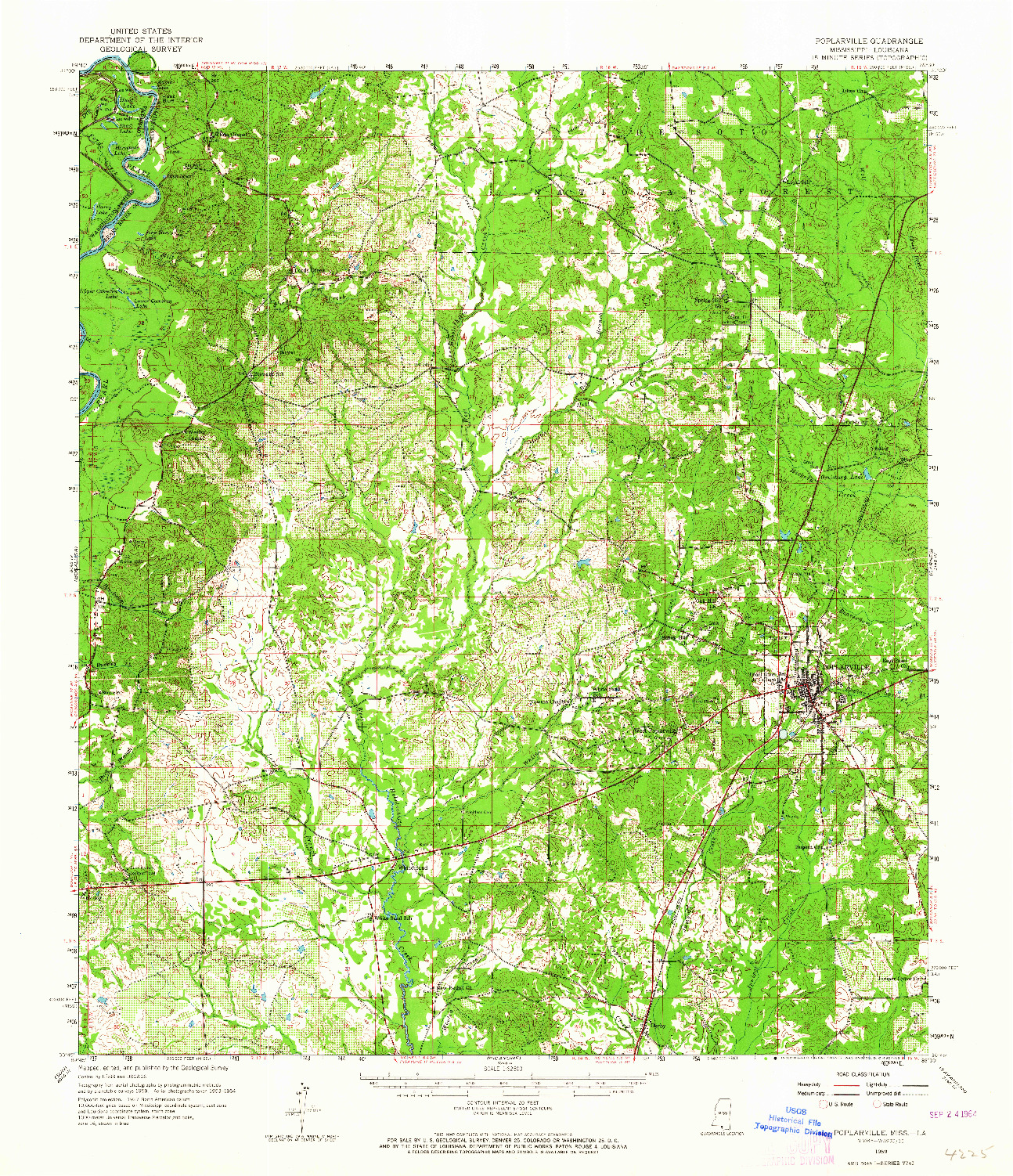 USGS 1:62500-SCALE QUADRANGLE FOR POPLARVILLE, MS 1959