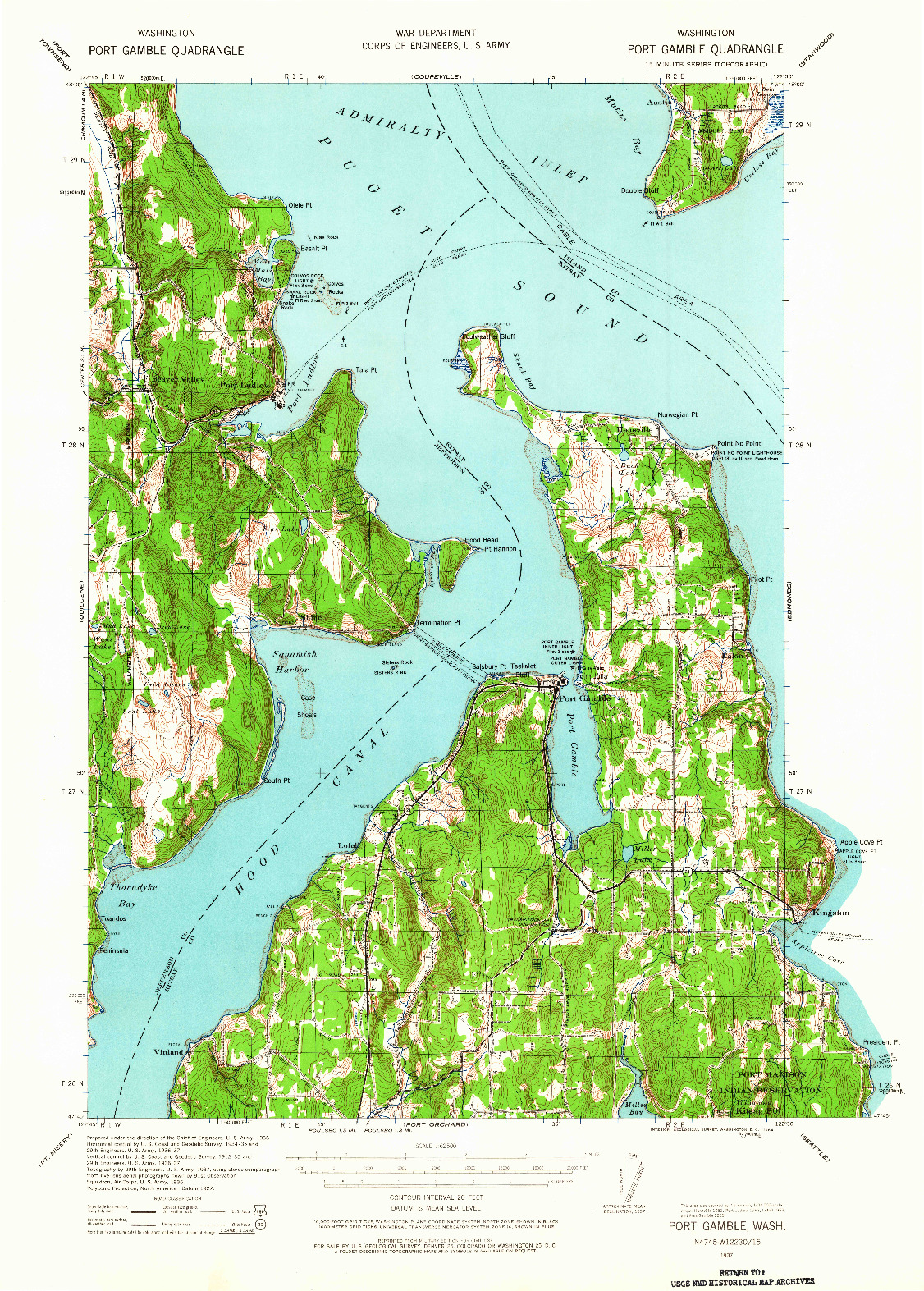 USGS 1:62500-SCALE QUADRANGLE FOR PORT GAMBLE, WA 1937