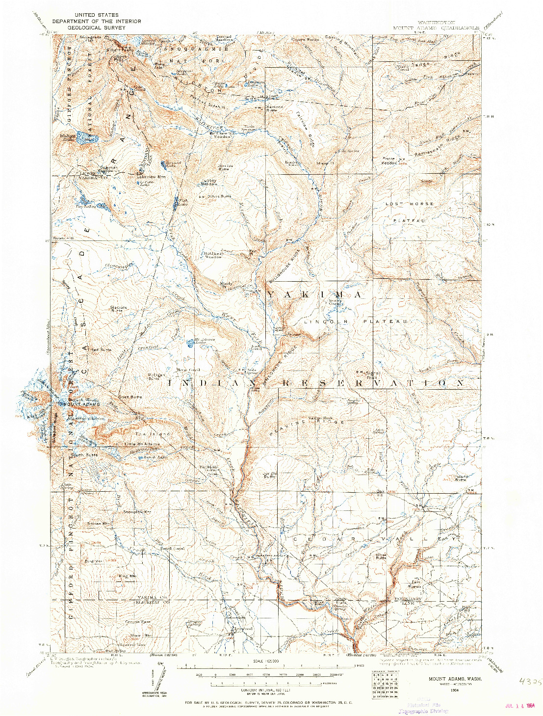 USGS 1:125000-SCALE QUADRANGLE FOR MOUNT ADAMS, WA 1904