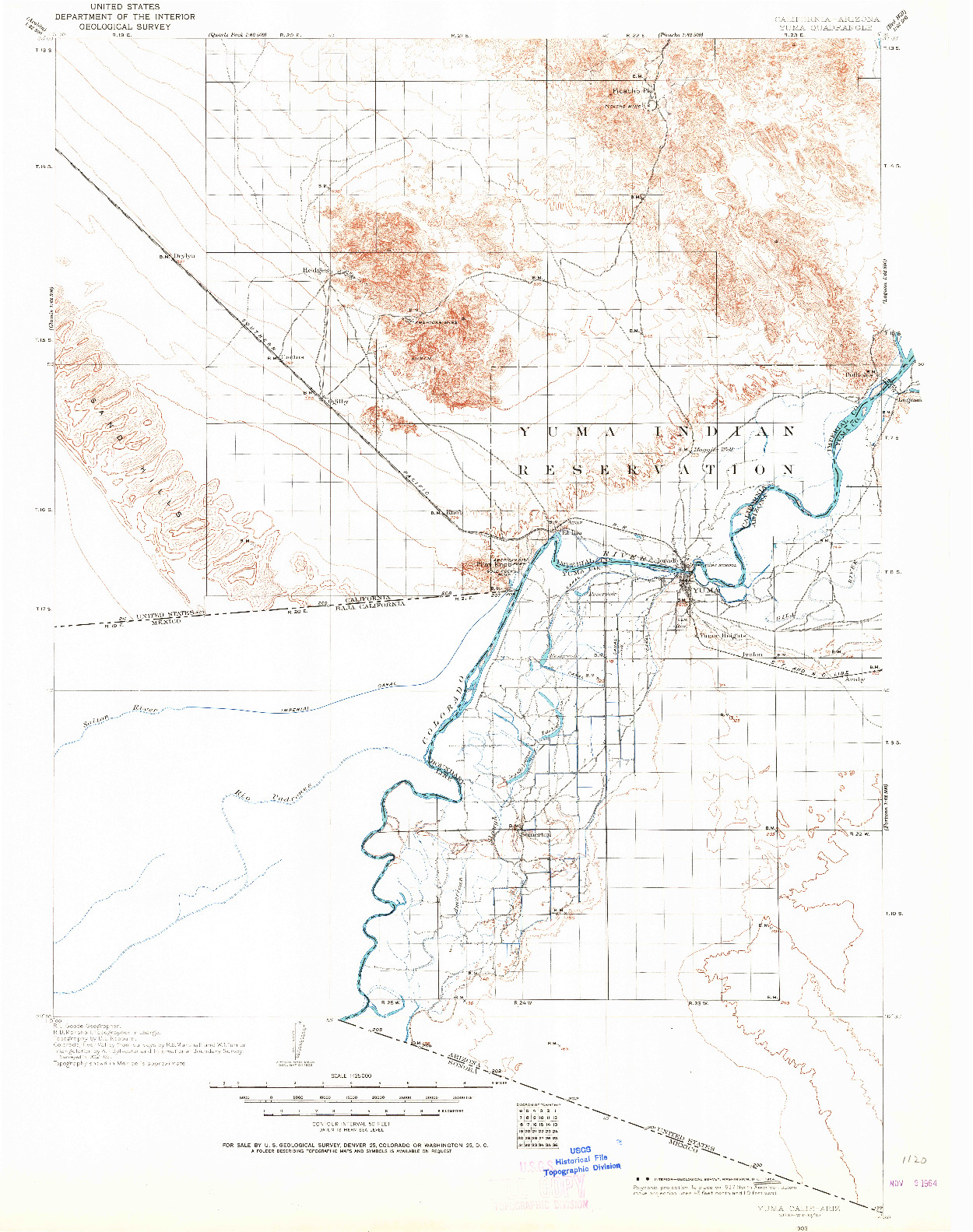 USGS 1:125000-SCALE QUADRANGLE FOR YUMA, CA 1903