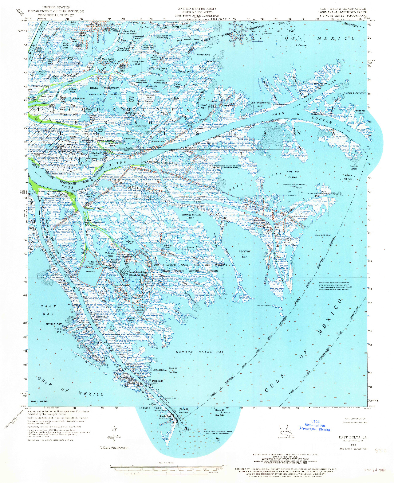 USGS 1:62500-SCALE QUADRANGLE FOR EAST DELTA, LA 1958