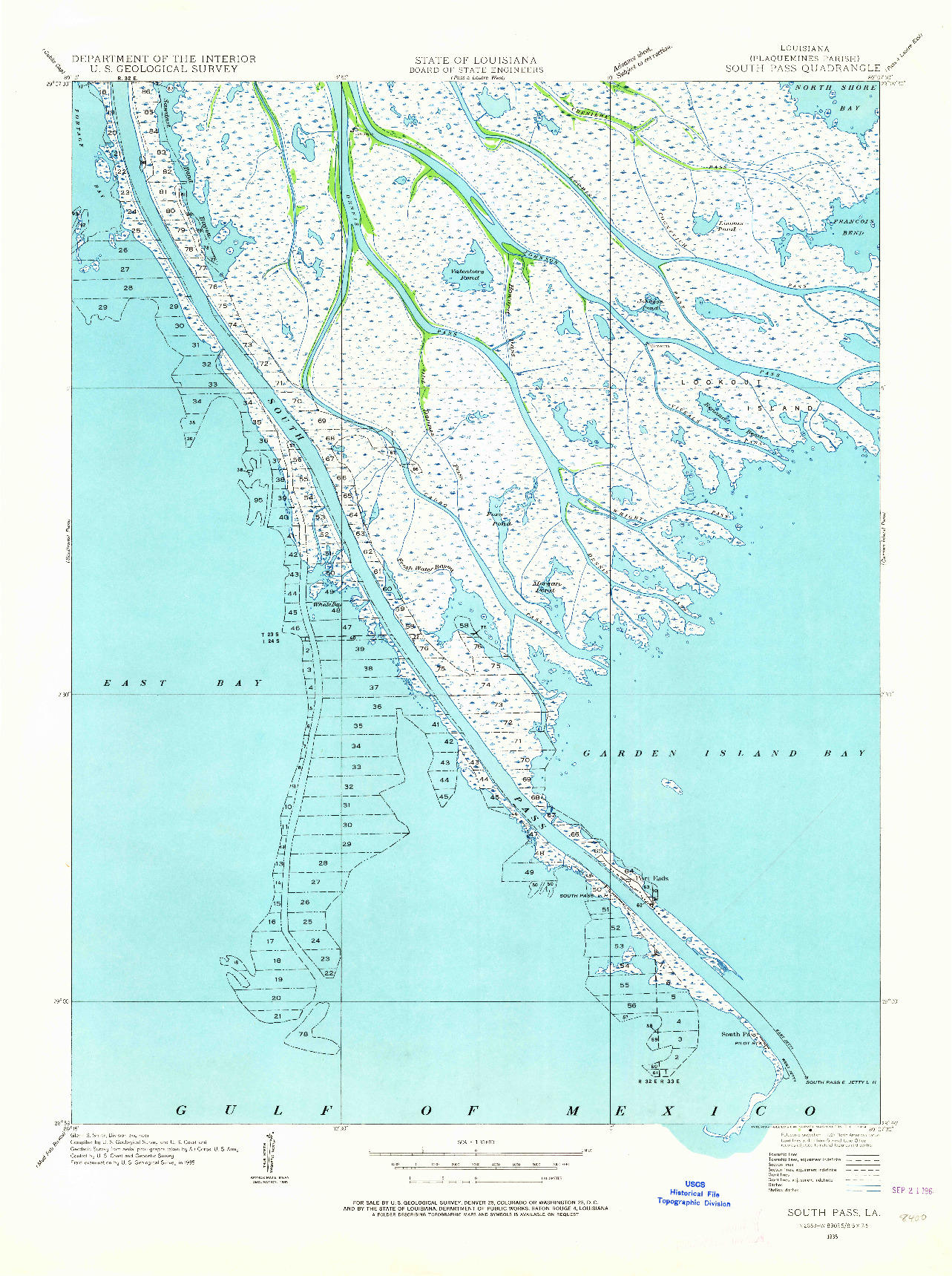 USGS 1:31680-SCALE QUADRANGLE FOR SOUTH PASS, LA 1935