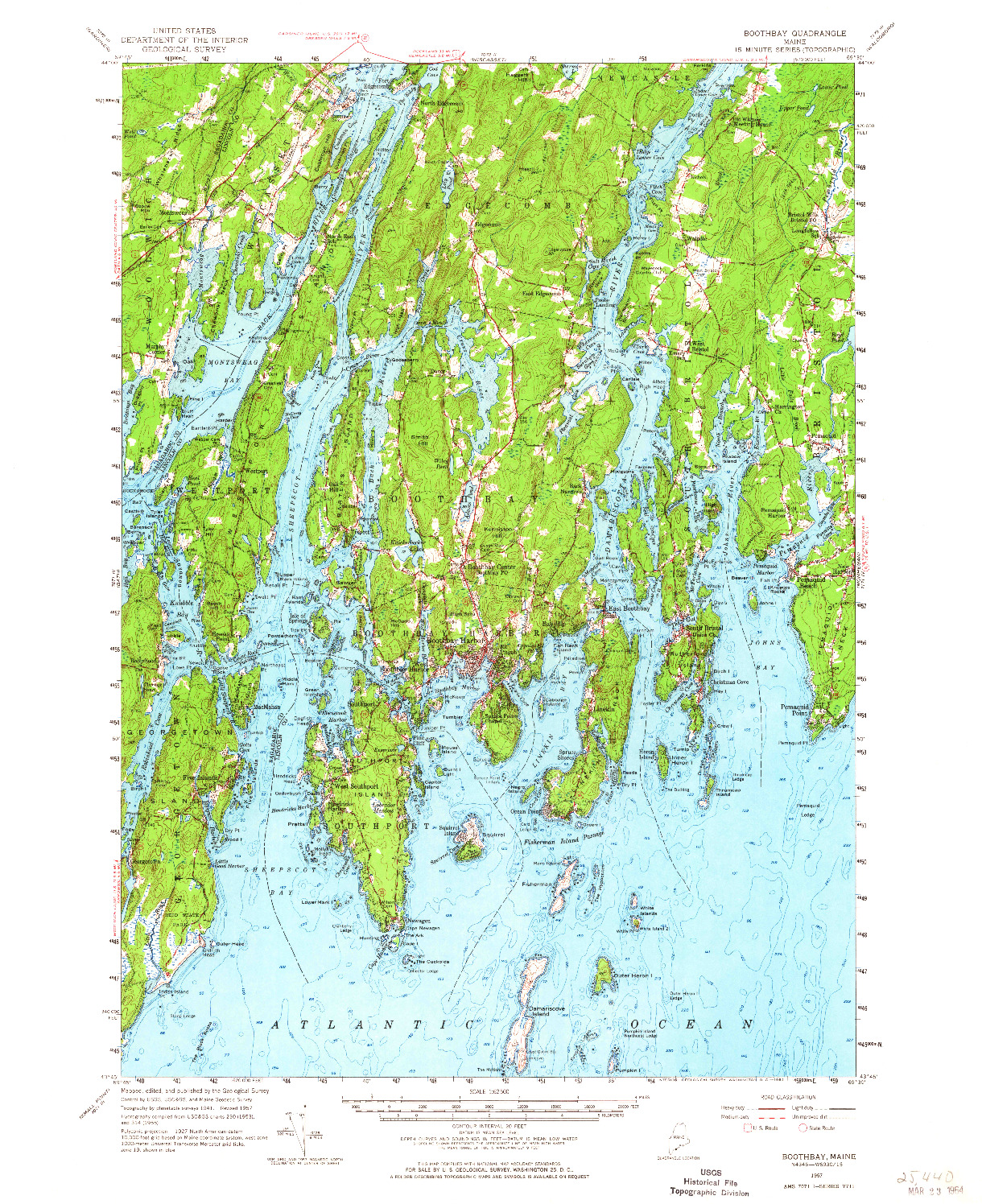 USGS 1:62500-SCALE QUADRANGLE FOR BOOTHBAY, ME 1957