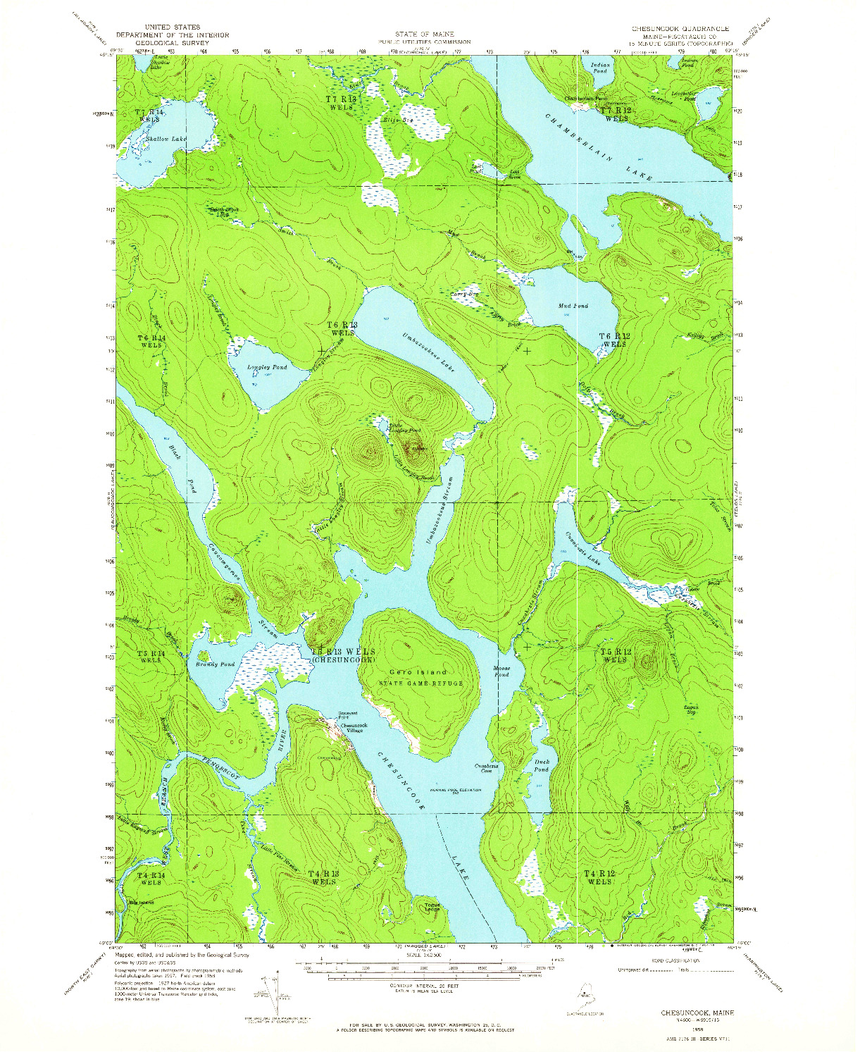 USGS 1:62500-SCALE QUADRANGLE FOR CHESUNCOOK, ME 1958