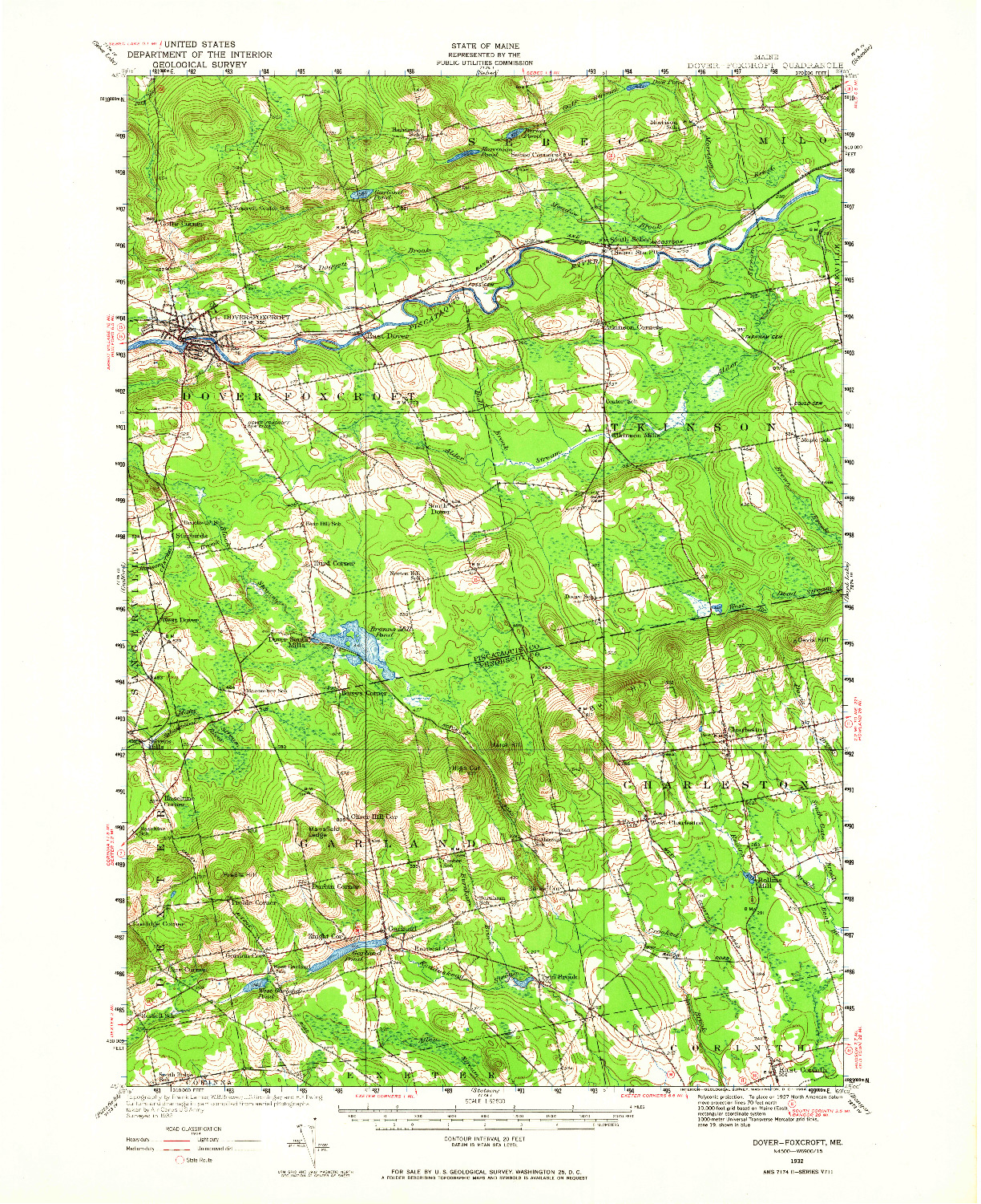 USGS 1:62500-SCALE QUADRANGLE FOR DOVER-FOXCROFT, ME 1932
