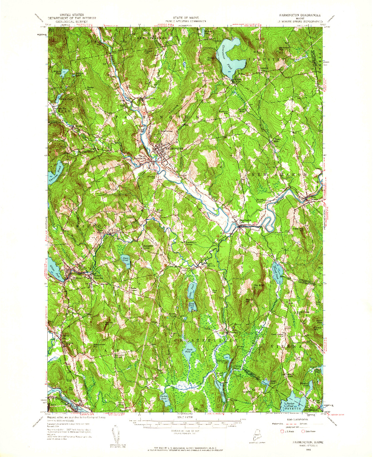 USGS 1:62500-SCALE QUADRANGLE FOR FARMINGTON, ME 1956