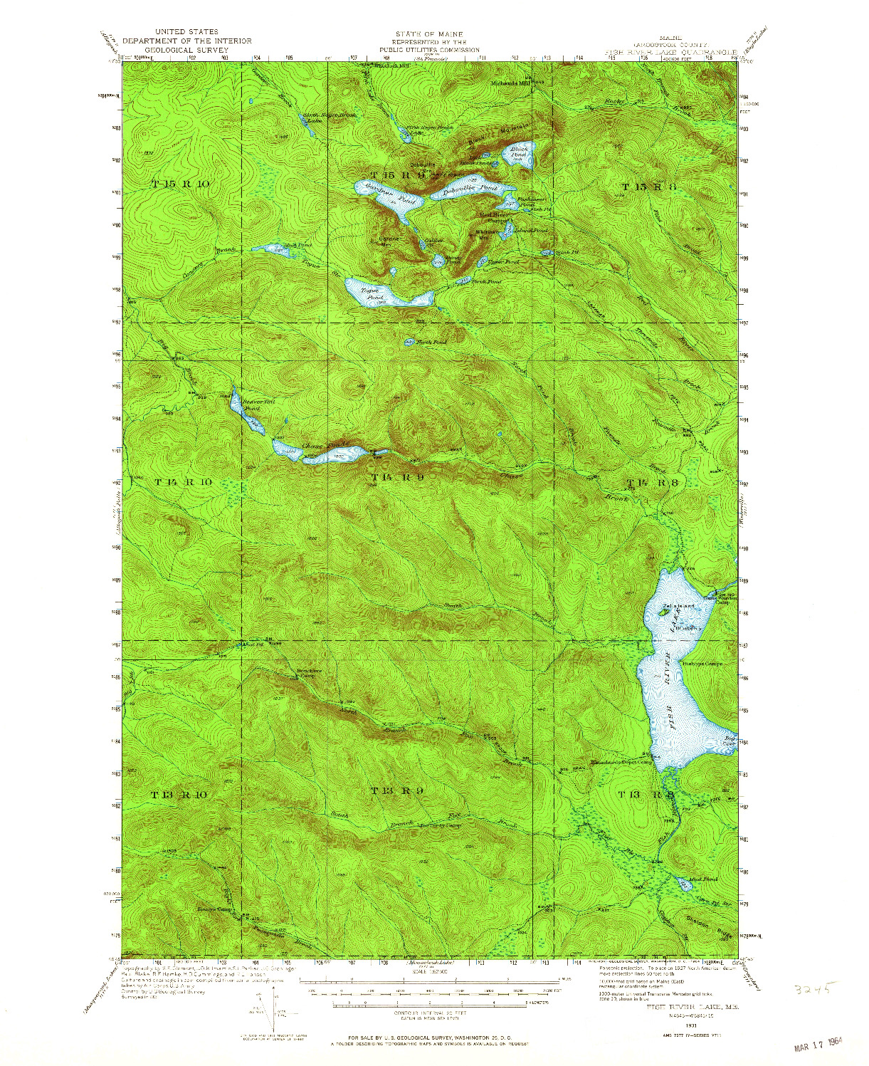 USGS 1:62500-SCALE QUADRANGLE FOR FISH RIVER LAKE, ME 1931