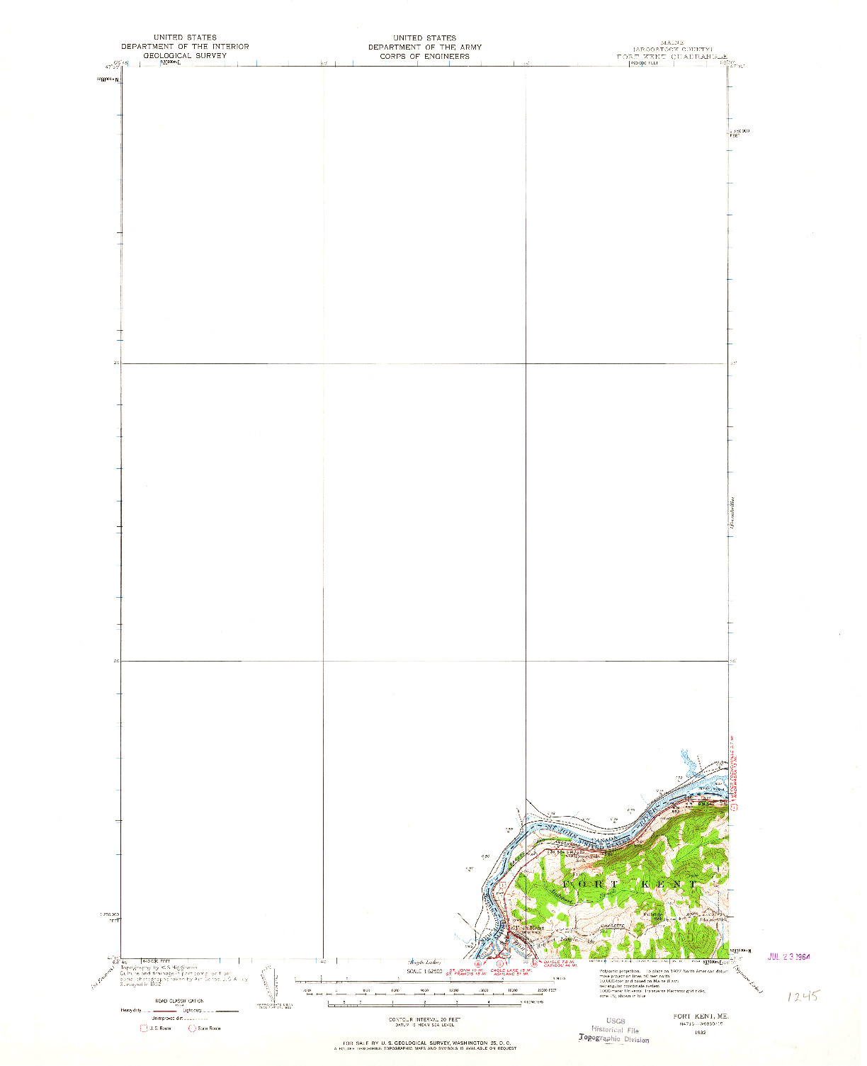 USGS 1:62500-SCALE QUADRANGLE FOR FORT KENT, ME 1932
