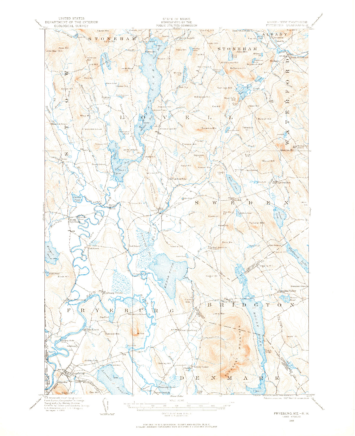 USGS 1:62500-SCALE QUADRANGLE FOR FRYEBURG, ME 1909