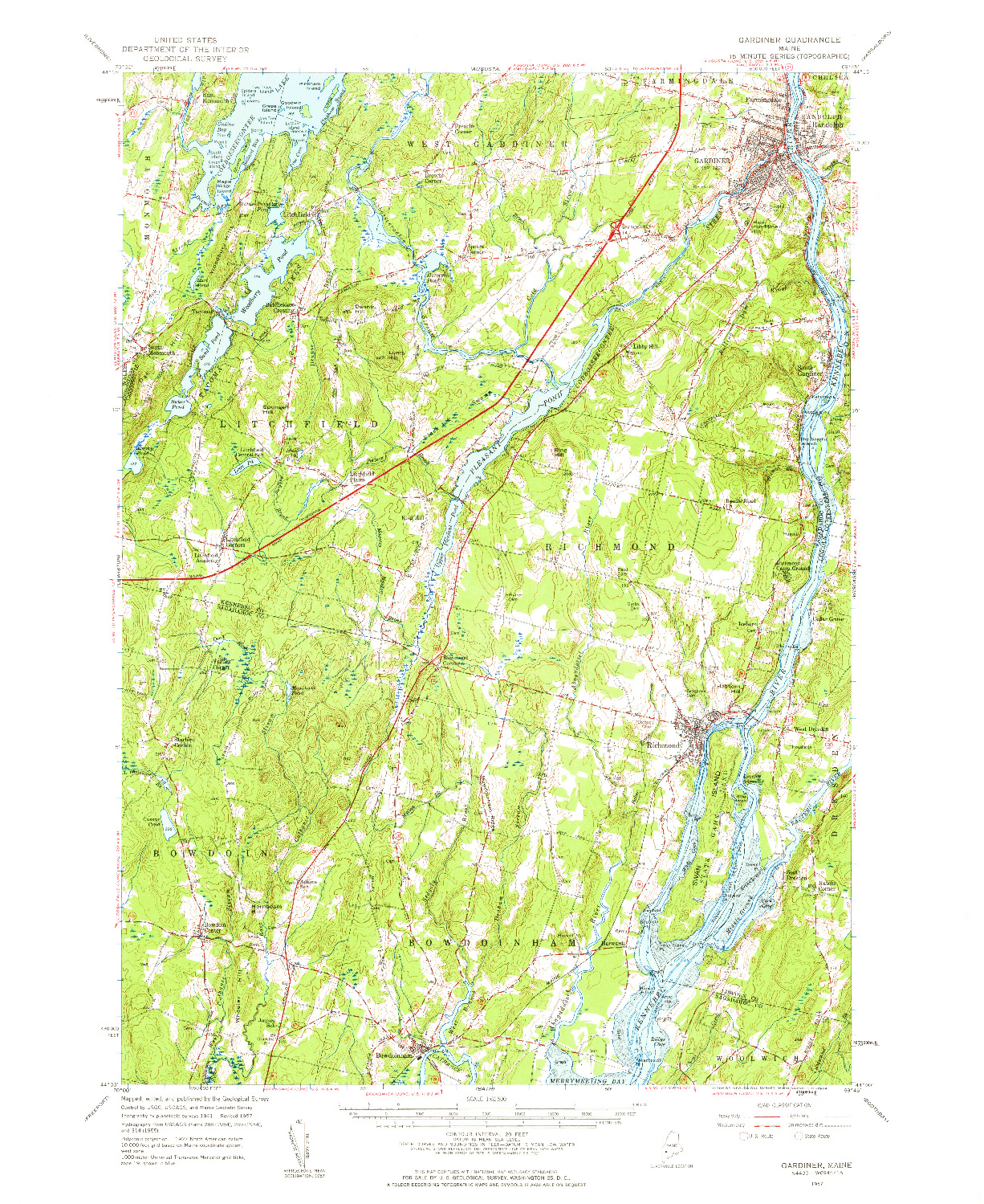 USGS 1:62500-SCALE QUADRANGLE FOR GARDINER, ME 1957