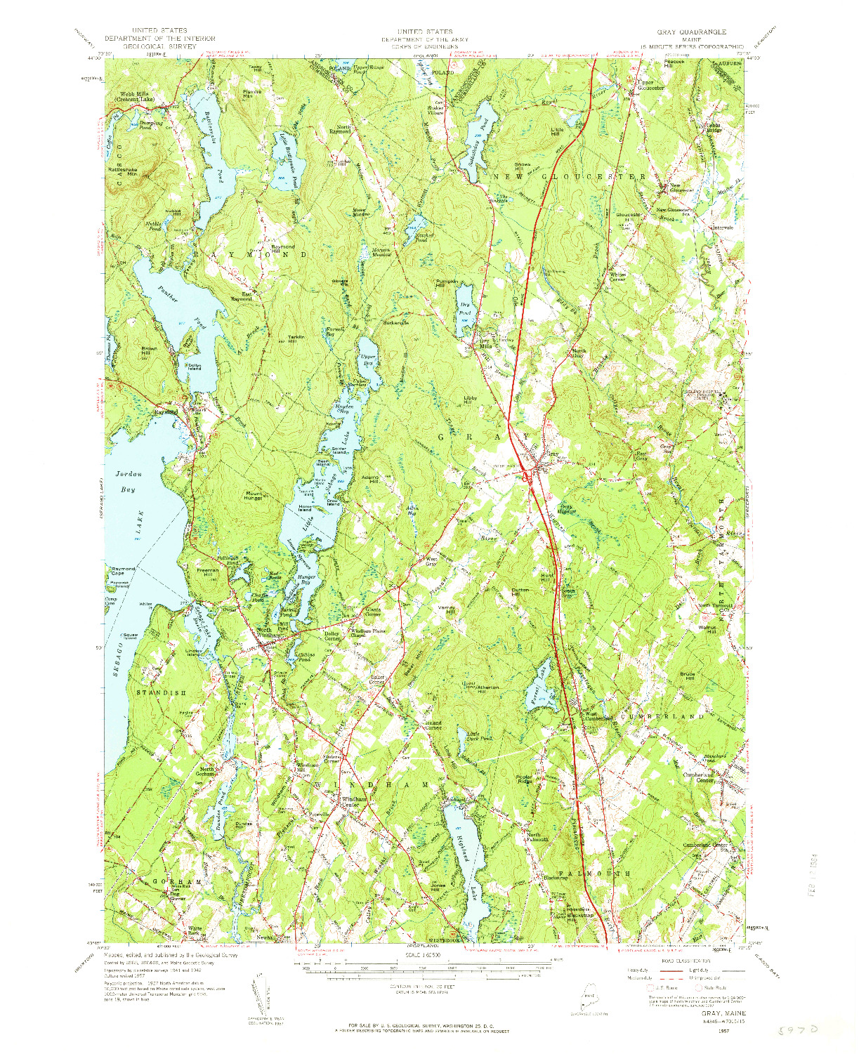 USGS 1:62500-SCALE QUADRANGLE FOR GRAY, ME 1957