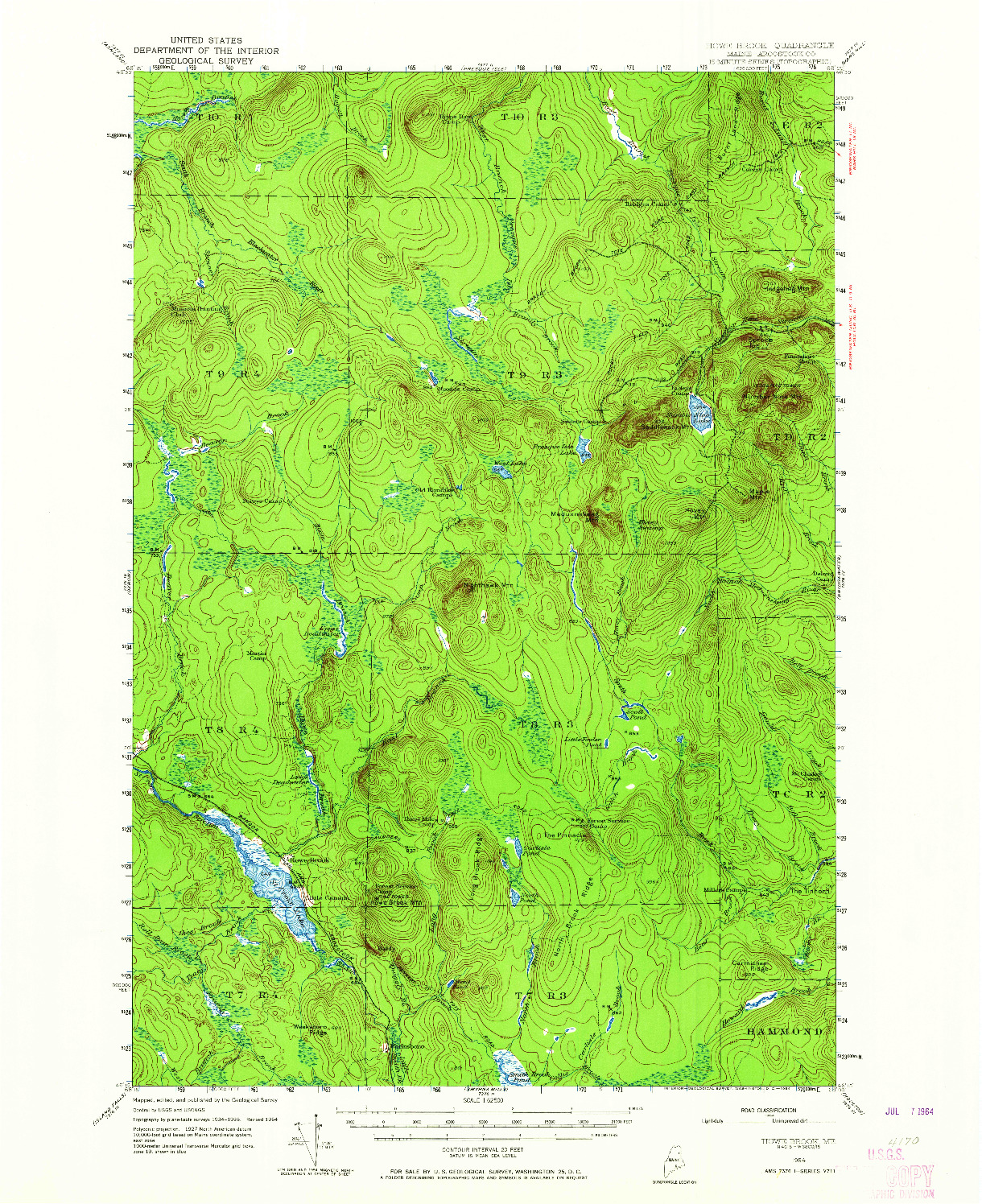 USGS 1:62500-SCALE QUADRANGLE FOR HOWE BROOK, ME 1954